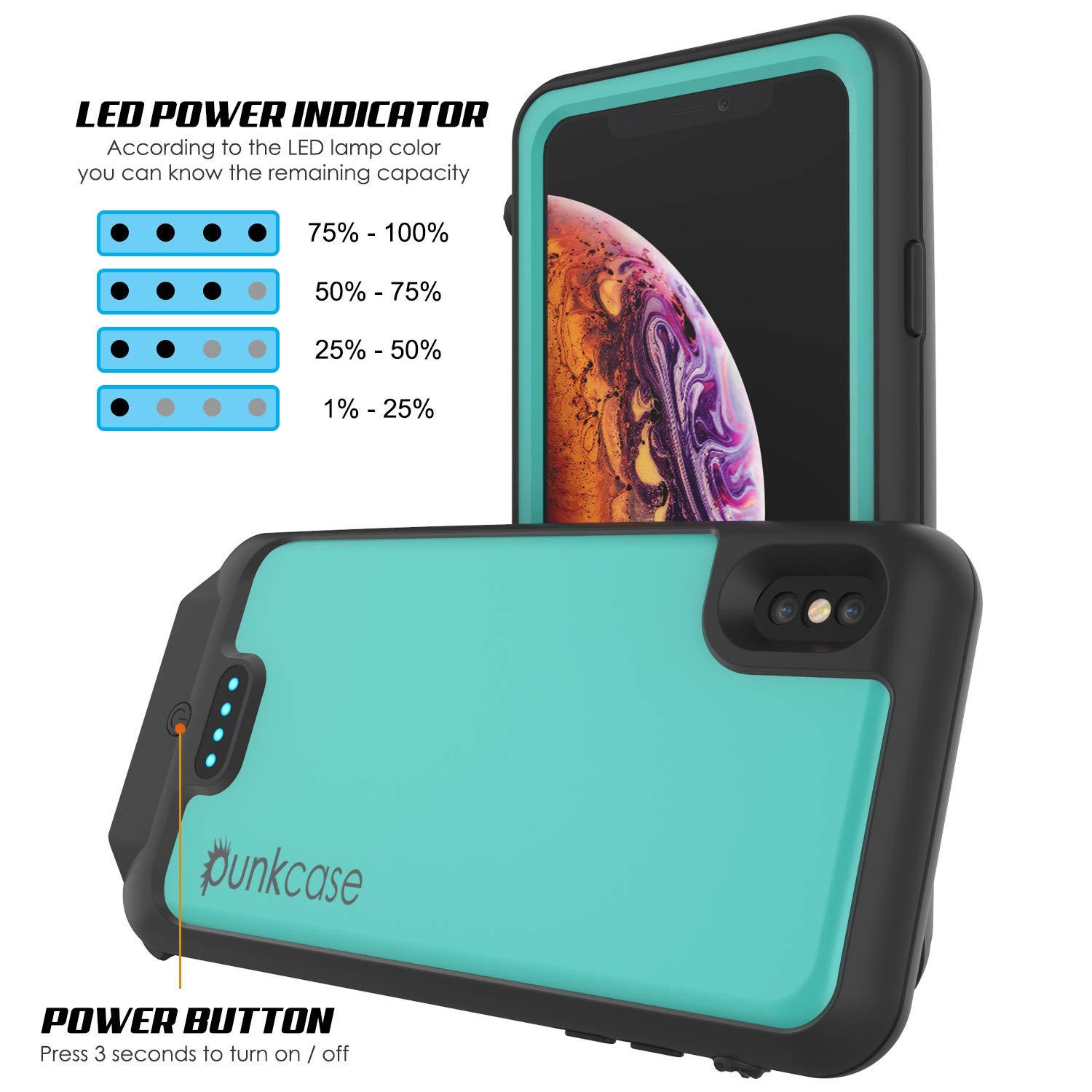PunkJuice iPhone XS Battery Case, Waterproof, IP68 Certified [Ultra Slim] [Teal]