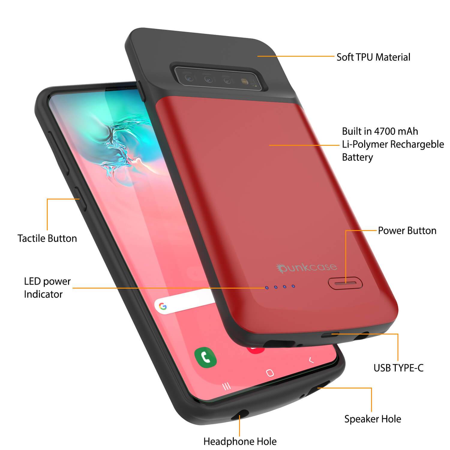 PunkJuice S10 Battery Case Red - Fast Charging Power Juice Bank with 4700mAh