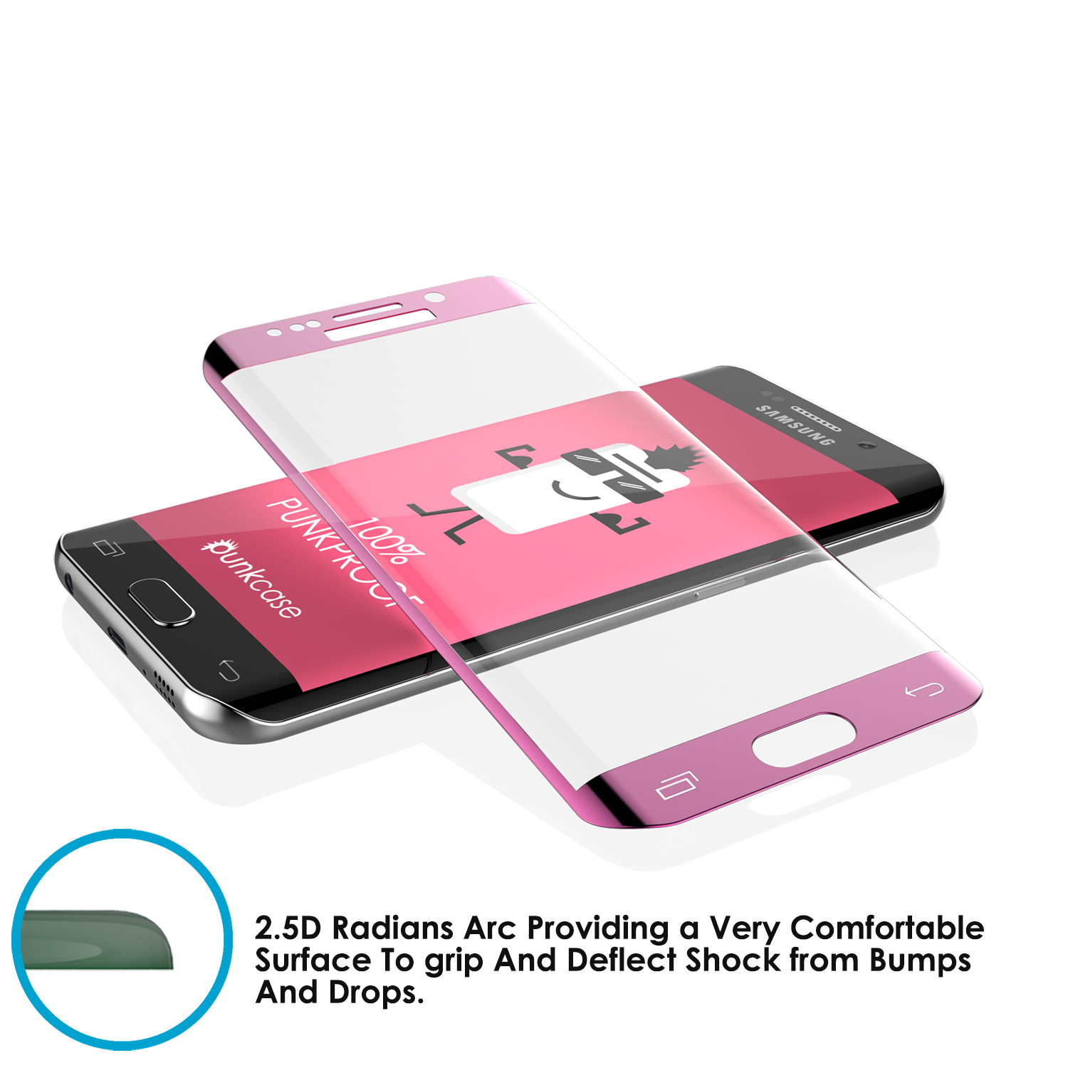 Galaxy S6 Edge Pink Tempered Glass Screen Protector, PUNKSHIELD \0.33mm Thick 9H Glass