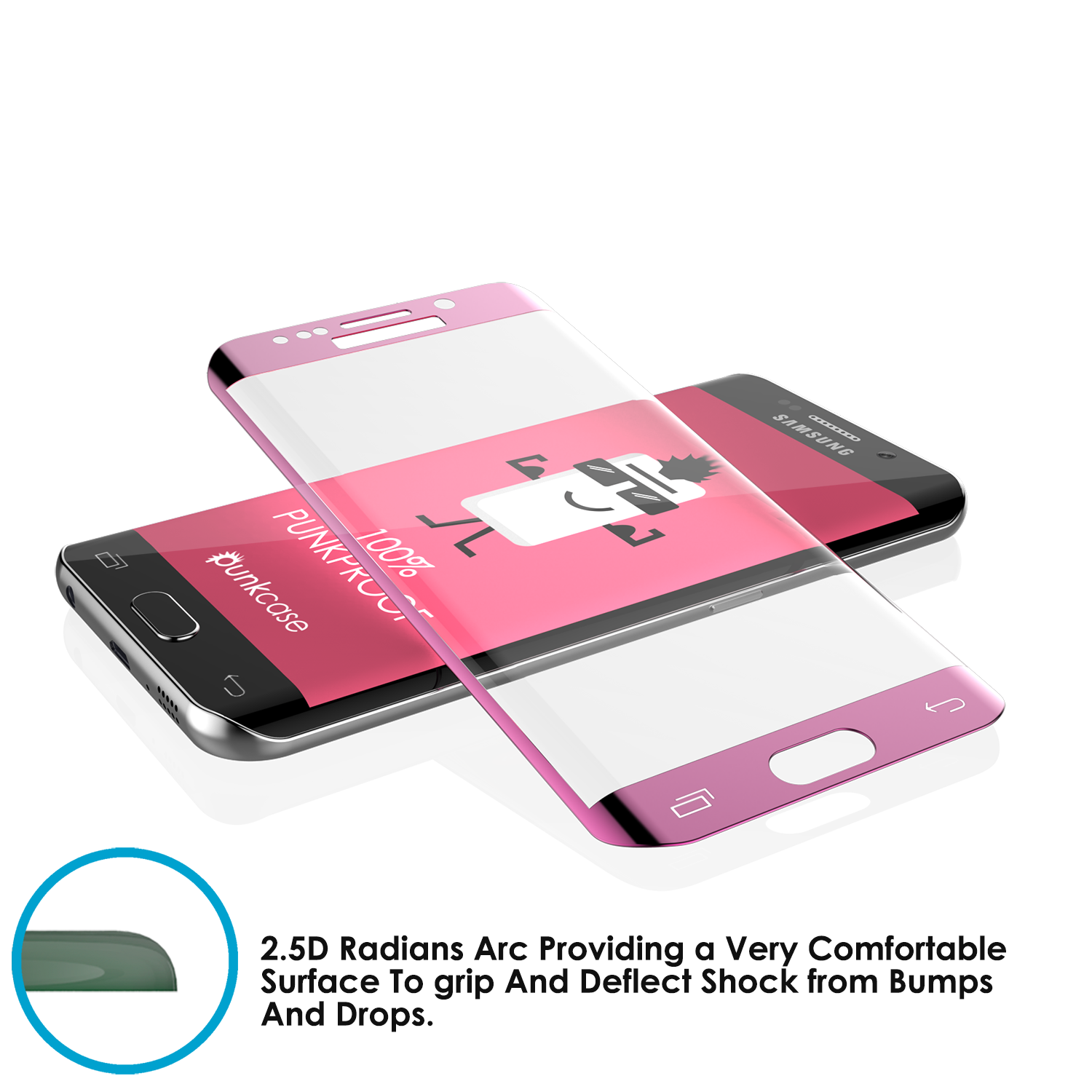 Galaxy S6 Edge Plus Pink Punkcase Glass SHIELD Tempered Glass Screen Protector 0.33mm Thick 9H Glass