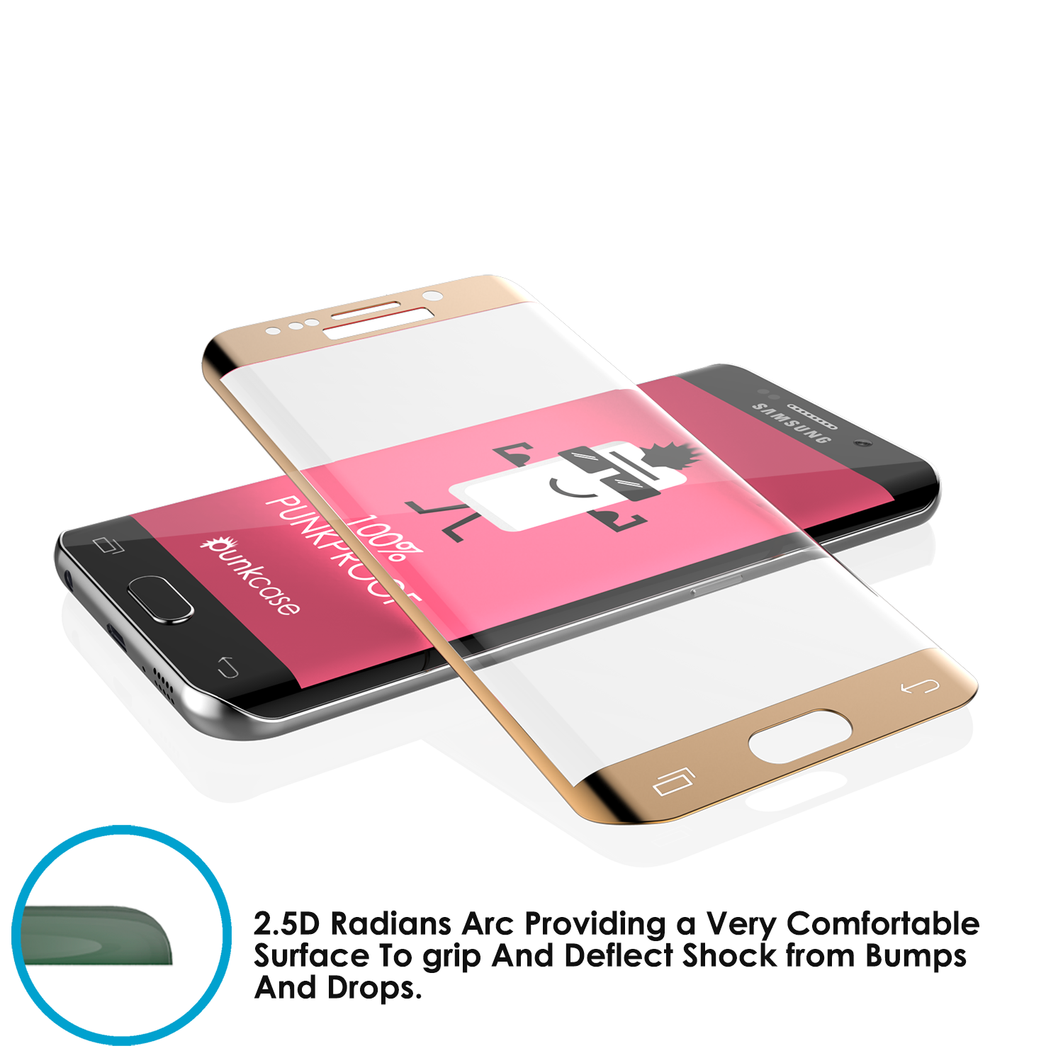 Galaxy S6 Edge Gold Punkcase Glass SHIELD Tempered Glass Screen Protector 0.33mm Thick 9H Glass