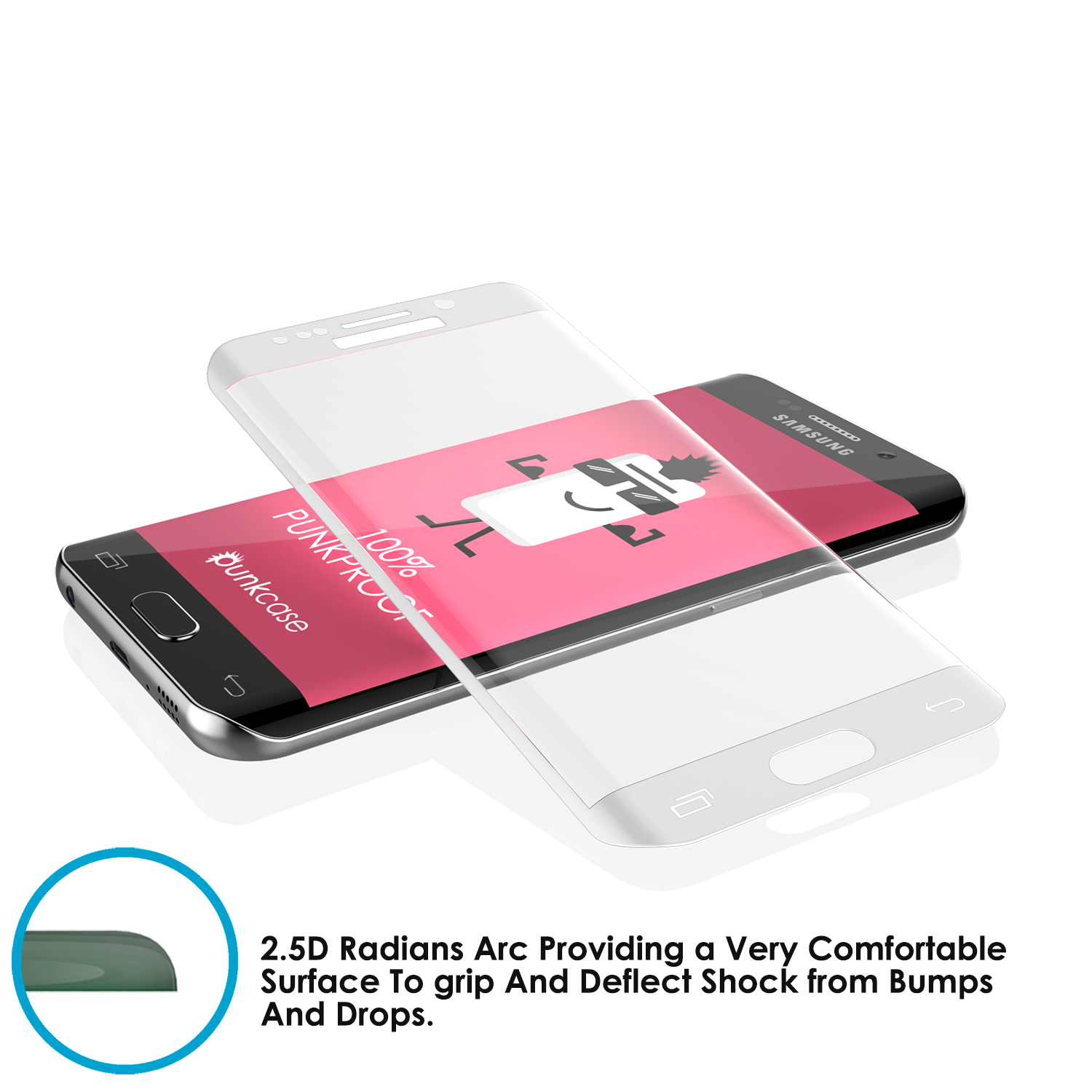 Galaxy S6 Edge White Punkcase Glass SHIELD Tempered Glass Screen Protector 0.33mm Thick 9H Glass