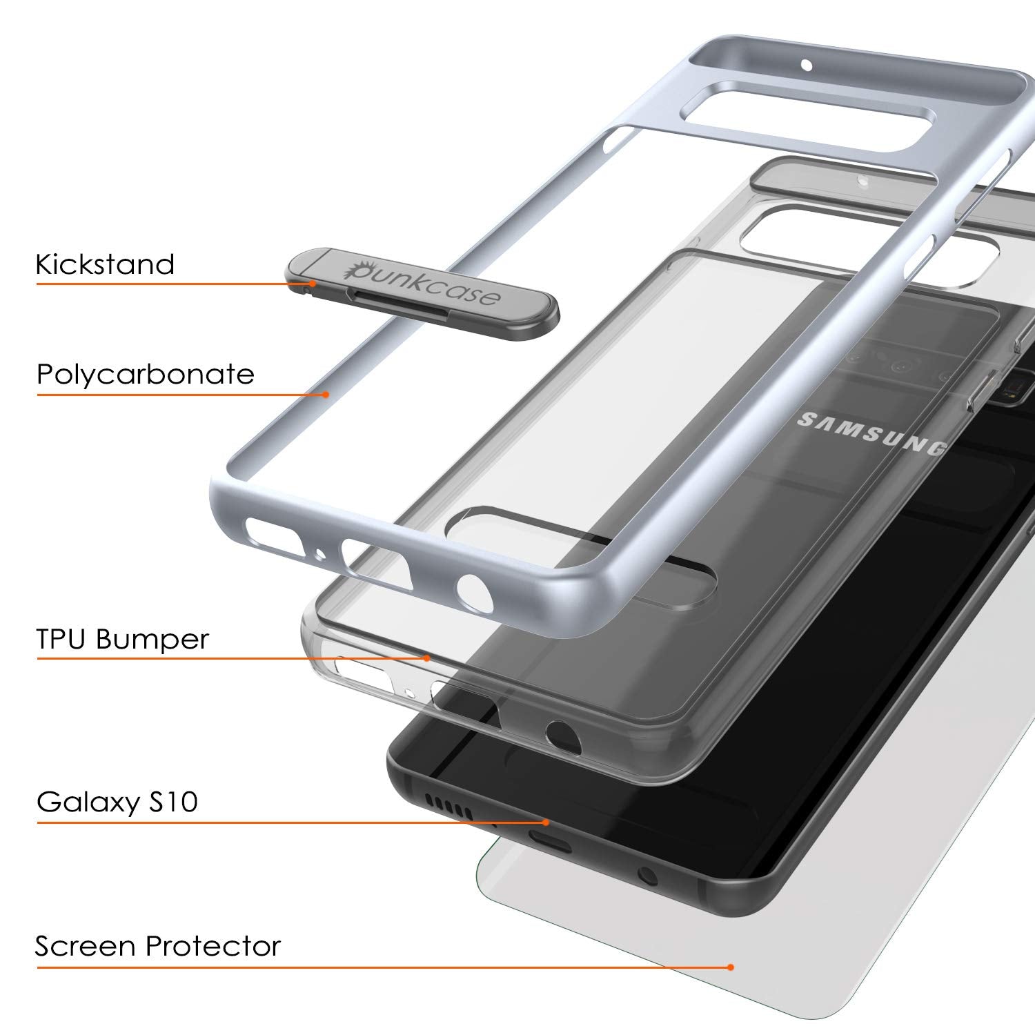 Galaxy S10 Case, PUNKcase [LUCID 3.0 Series] [Slim Fit] Armor Cover w/ Integrated Screen Protector [Silver]