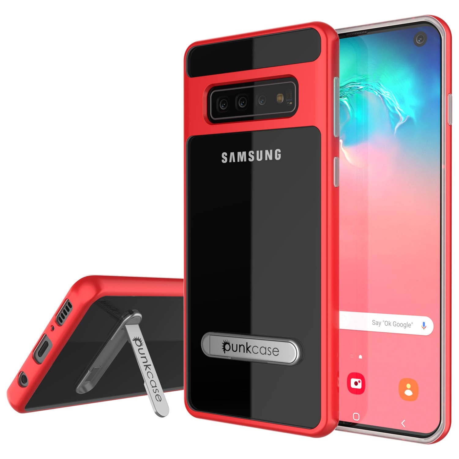 Galaxy S10 Case, PUNKcase [LUCID 3.0 Series] [Slim Fit] Armor Cover w/ Integrated Screen Protector [Red]