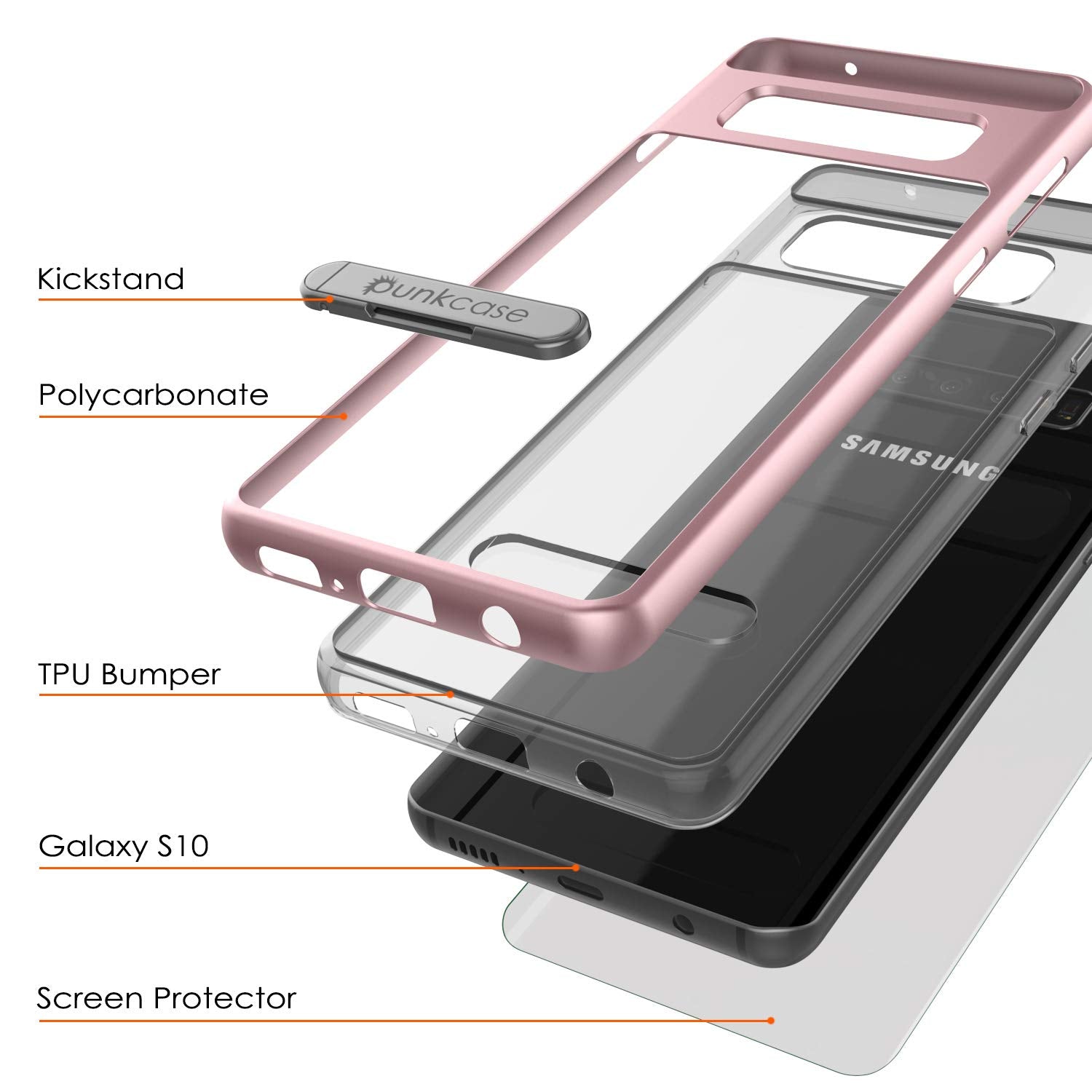 Galaxy S10 Case, PUNKcase [LUCID 3.0 Series] [Slim Fit] Armor Cover w/ Integrated Screen Protector [Rose Gold]