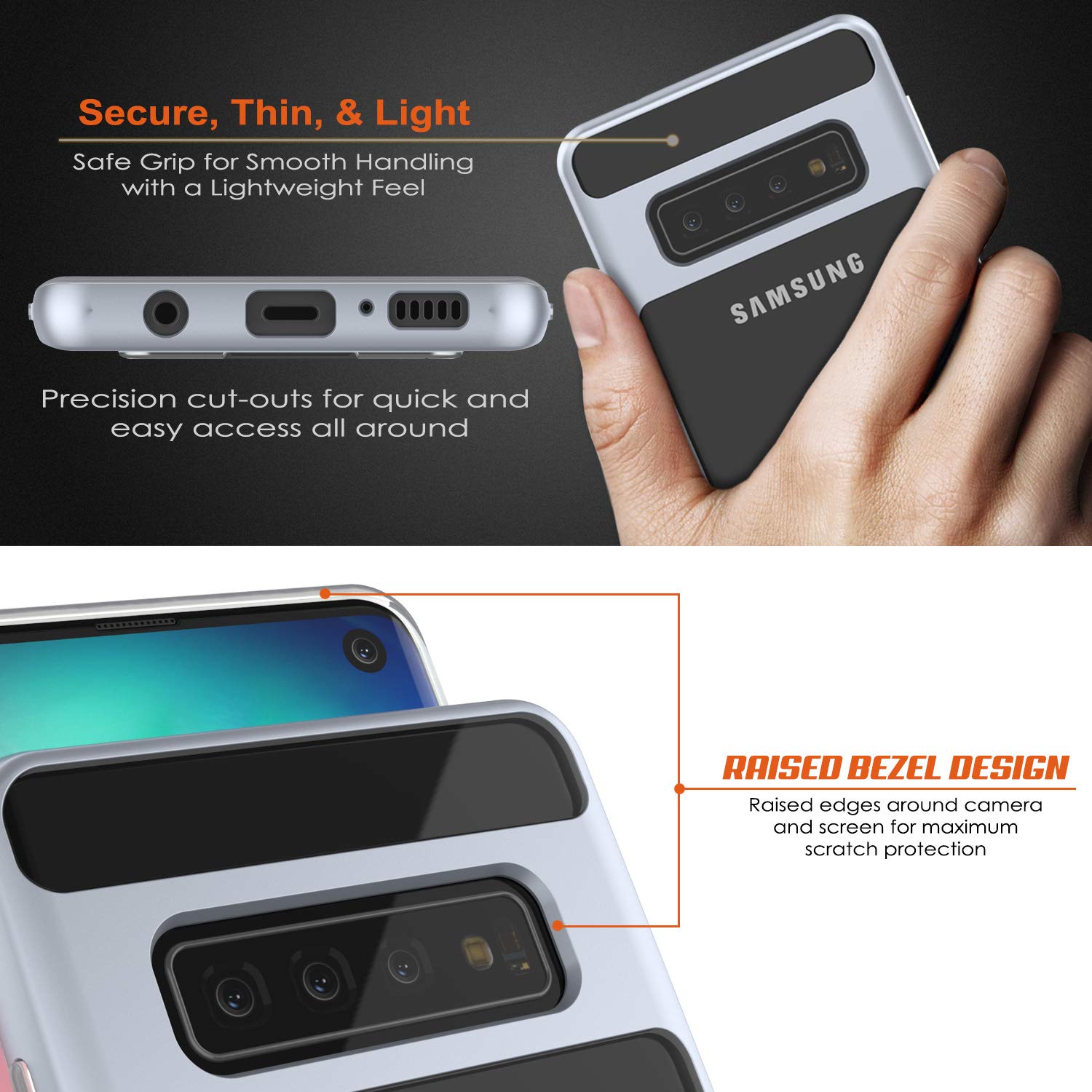 Galaxy S10 Case, PUNKcase [LUCID 3.0 Series] [Slim Fit] Armor Cover w/ Integrated Screen Protector [Silver]