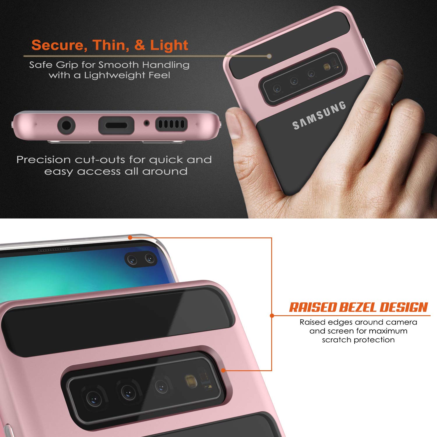 Galaxy S10+ Plus Case, PUNKcase [LUCID 3.0 Series] [Slim Fit] Armor Cover w/ Integrated Screen Protector [Rose Gold]
