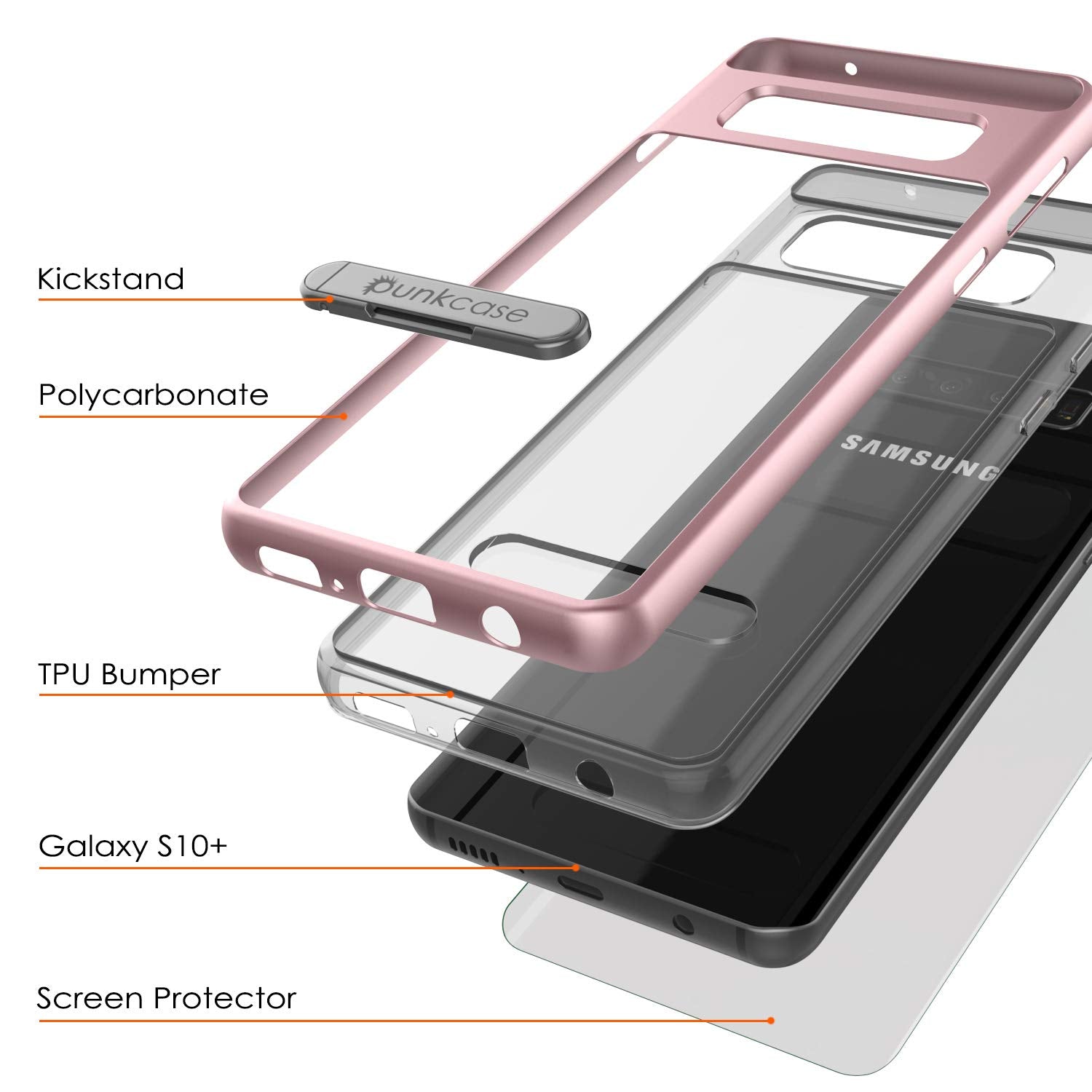 Galaxy S10+ Plus Case, PUNKcase [LUCID 3.0 Series] [Slim Fit] Armor Cover w/ Integrated Screen Protector [Rose Gold]