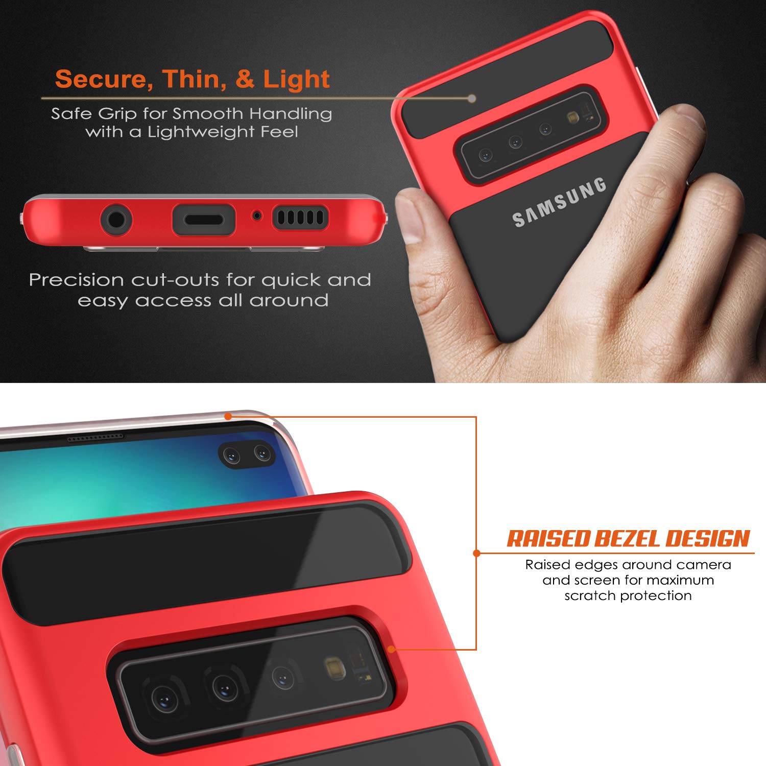 Galaxy S10+ Plus Case, PUNKcase [LUCID 3.0 Series] [Slim Fit] Armor Cover w/ Integrated Screen Protector [Red]
