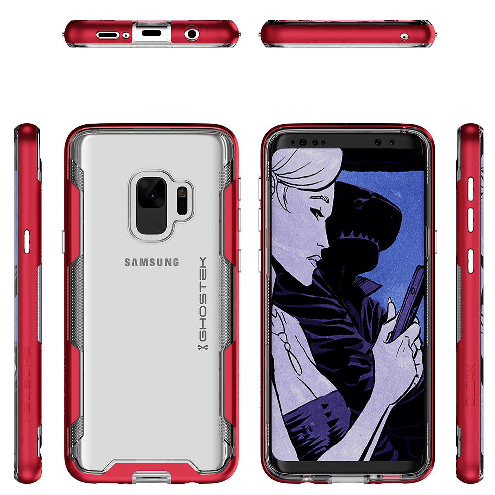 Galaxy S9 Clear Protective Case | Cloak 3 Series [Red]