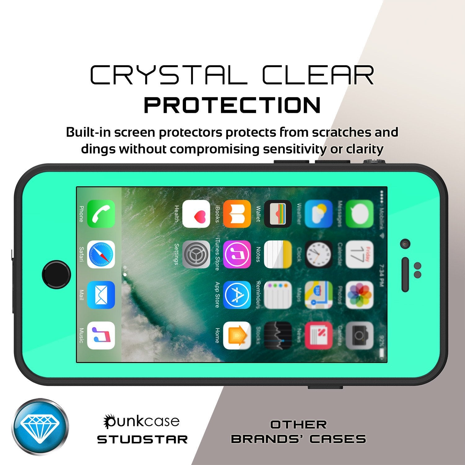 iPhone 7 Waterproof Case, Punkcase [Teal] [StudStar Series] [Slim Fit] [IP68 Certified] [Shockproof] [Dirtproof] [Snowproof] Armor Cover for Apple iPhone 7 & 7s