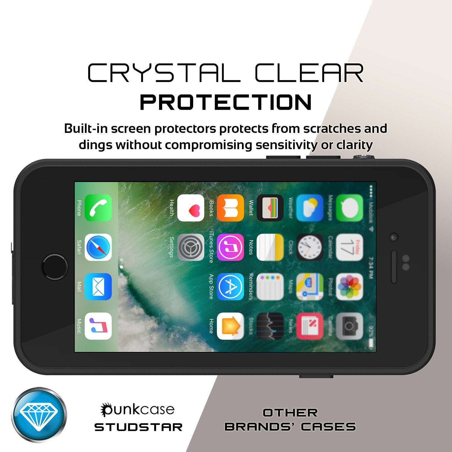 iPhone 7s Waterproof Case, Punkcase [Black] [StudStar Series] [Slim Fit] [IP68 Certified] [Shockproof] [Dirtproof] [Snowproof] Armor Cover for Apple iPhone 7 & 7s