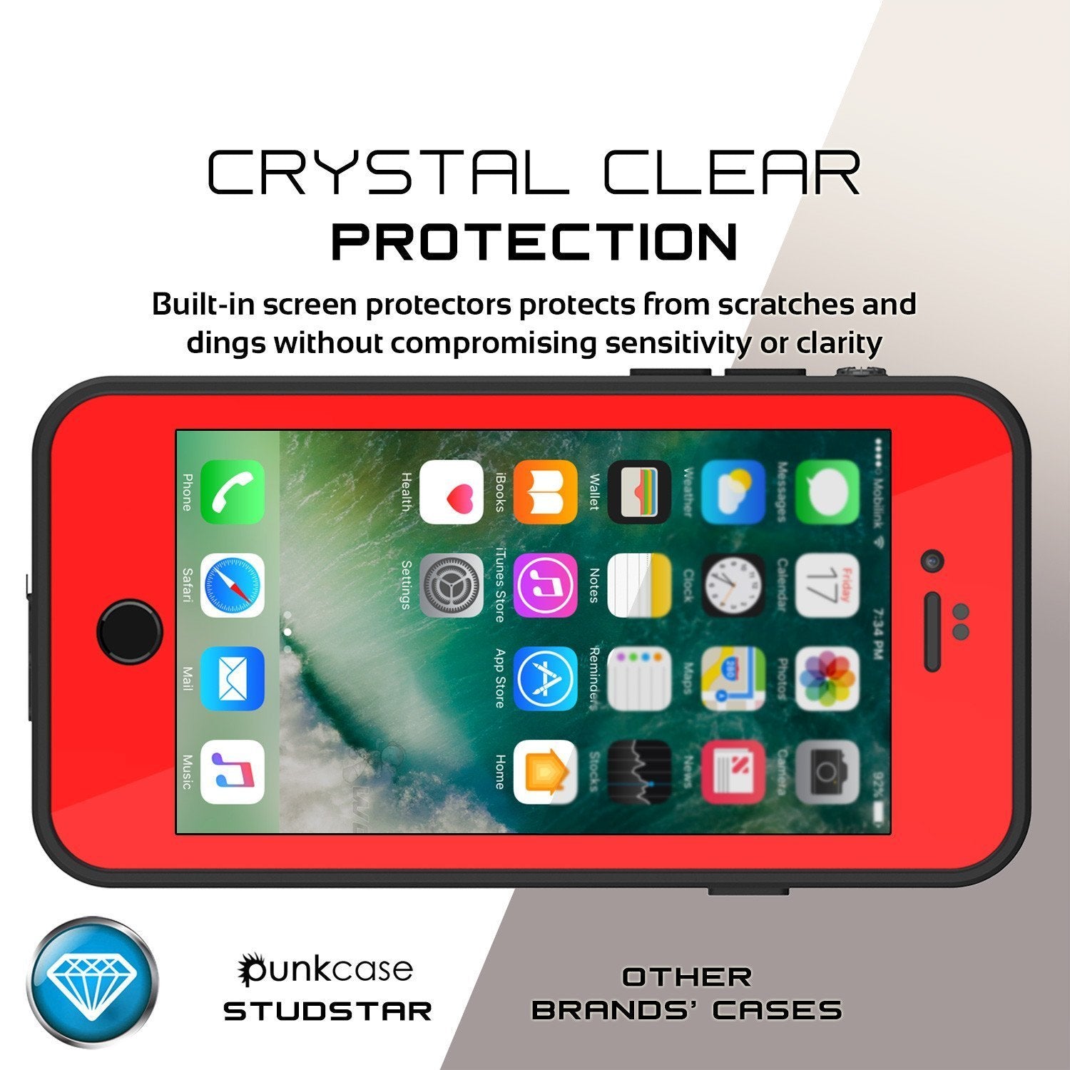 iPhone 8 Waterproof Case, Punkcase [Red] [StudStar Series] [Slim Fit] [IP68 Certified]  [Dirtproof] [Snowproof]