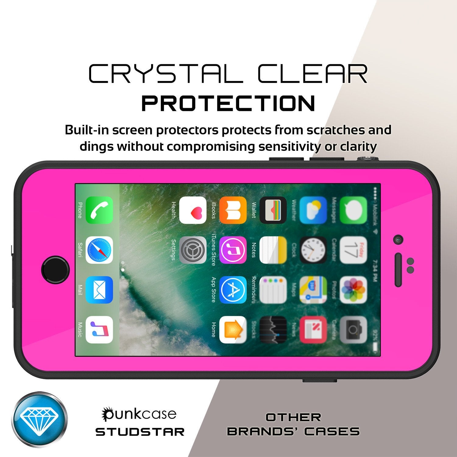 iPhone 7 Waterproof Case, Punkcase [Pink] [StudStar Series] [Slim Fit] [IP68 Certified] [Shockproof] [Dirtproof] [Snowproof] Armor Cover for Apple iPhone 7 & 7s