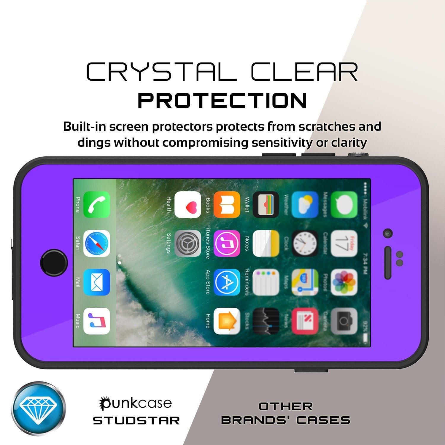 iPhone 7 Waterproof IP68 Case, Punkcase [Puple] [StudStar Series] [Slim Fit] [Dirtproof] [Snowproof]