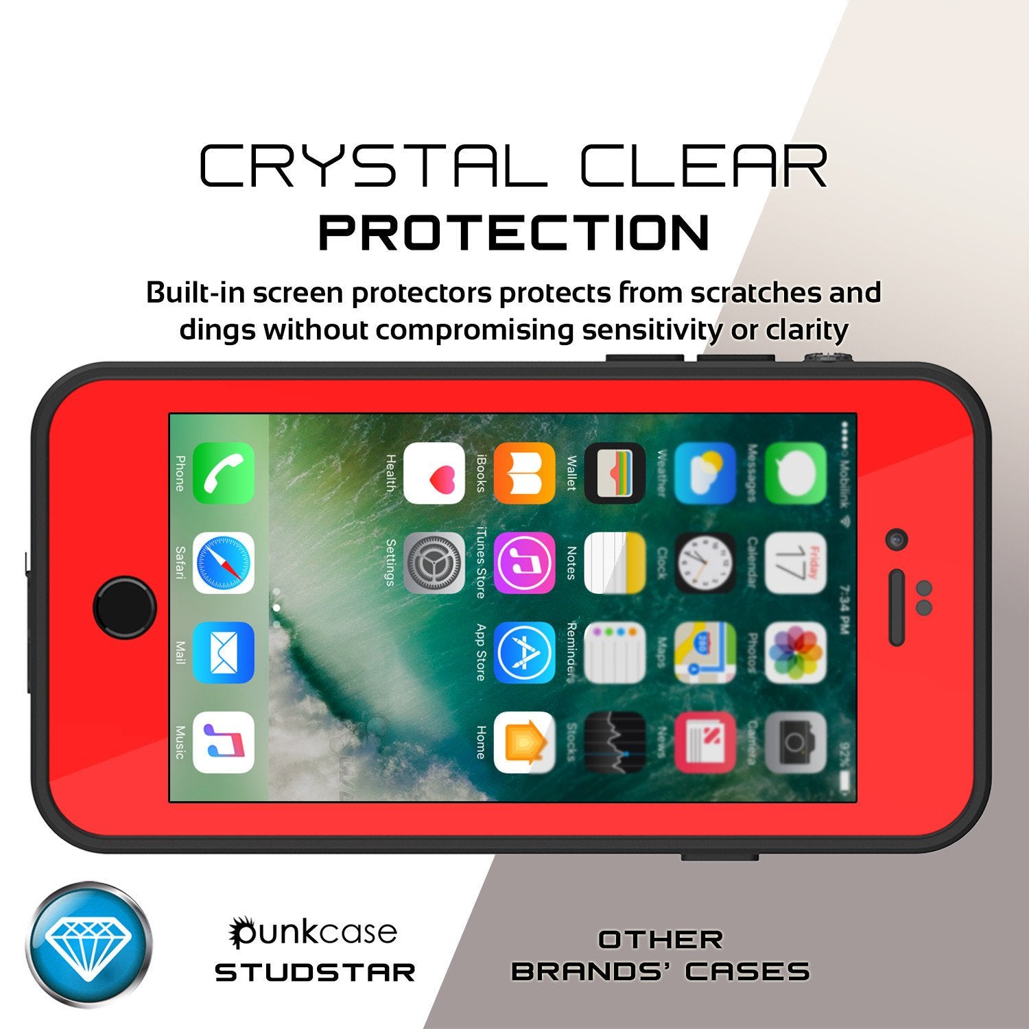 iPhone 7 Waterproof Case, Punkcase [Red] [StudStar Series] [Slim Fit] [IP68 Certified] [Shockproof] [Dirtproof] [Snowproof] Armor Cover for Apple iPhone 7 & 7s