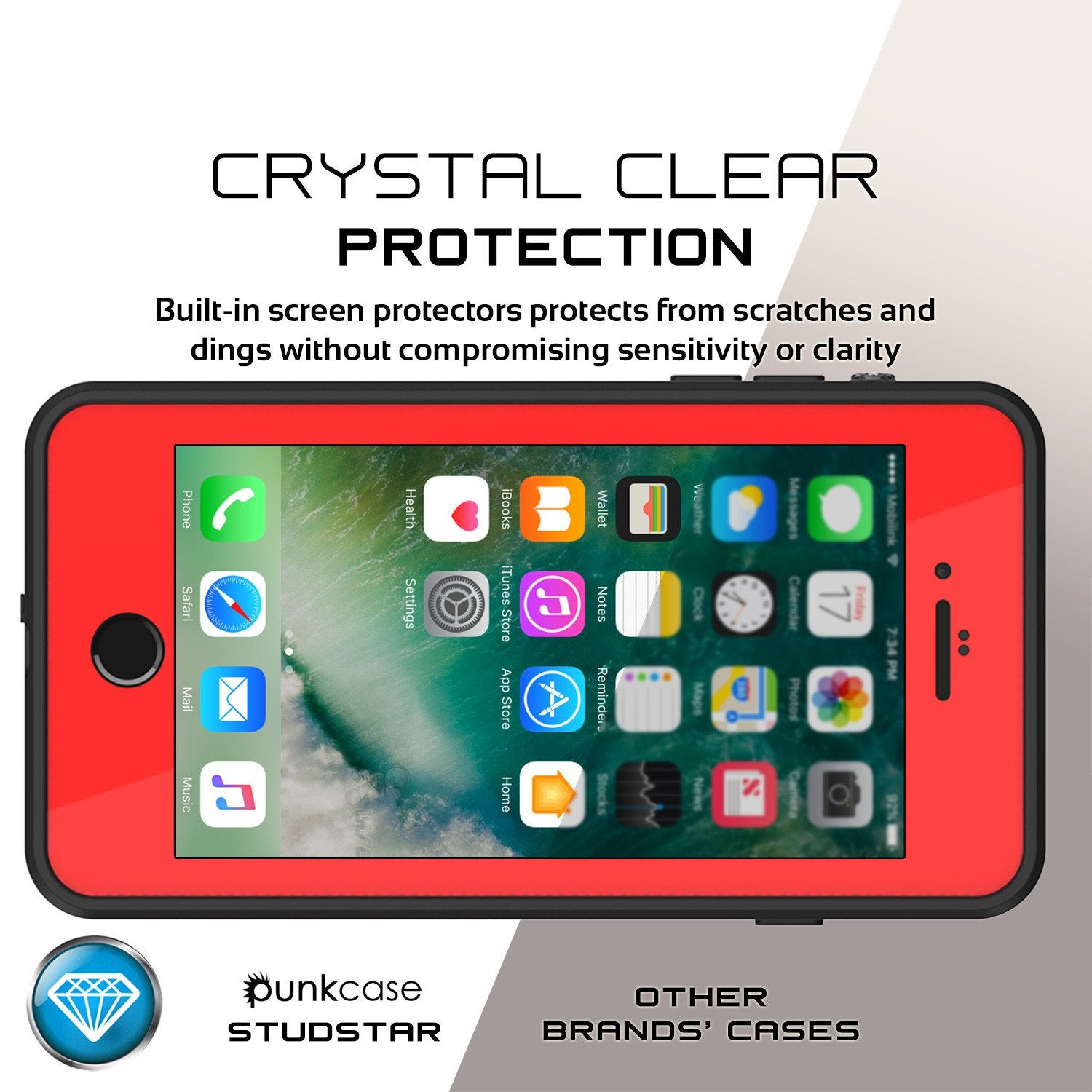 iPhone 7s Plus Waterproof Case, Punkcase [Red] [StudStar Series] [Slim Fit] [IP68 Certified] [Shockproof] [Dirtproof] [Snowproof] Armor Cover for Apple iPhone 7 Plus & 7s +