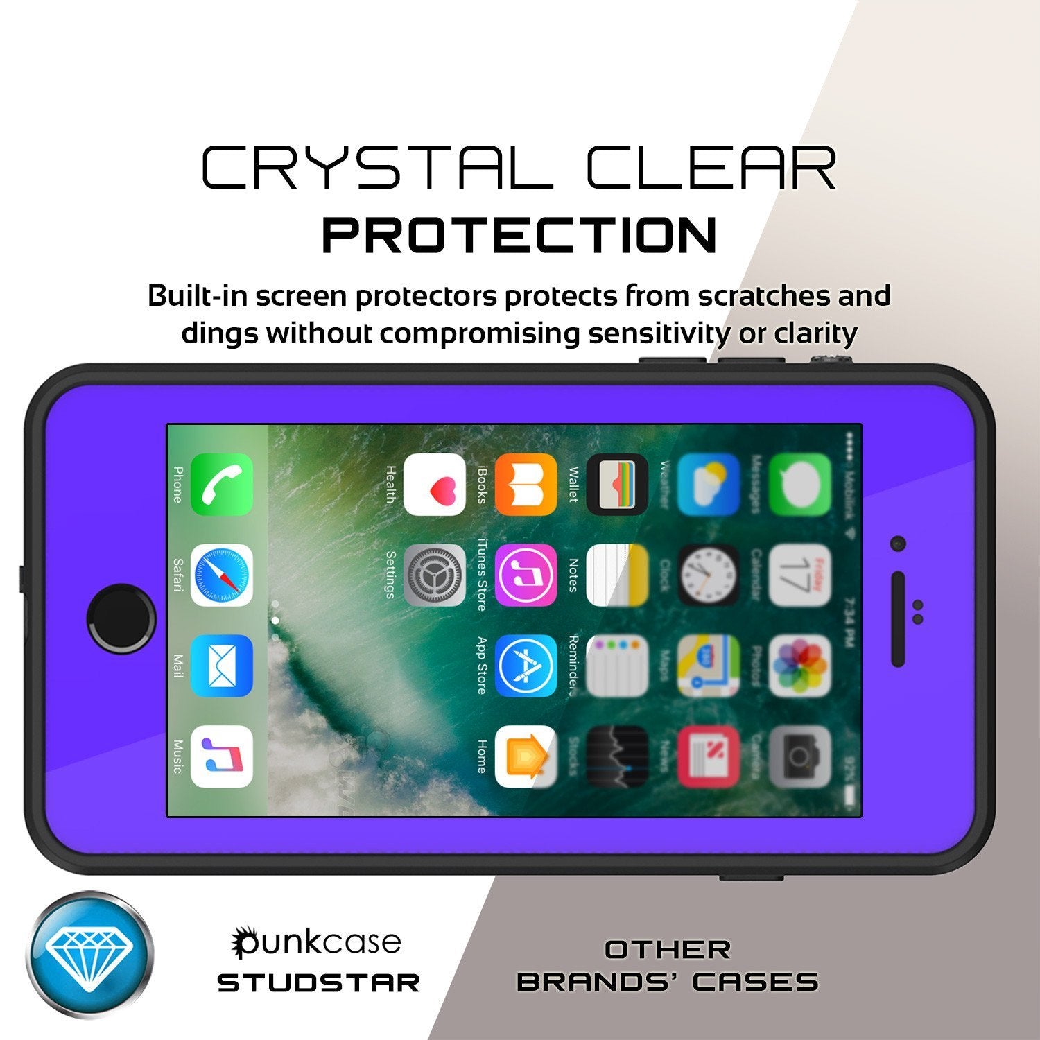 iPhone 8+ Plus Waterproof IP68 Case, Punkcase [Purple] [StudStar Series] [Slim Fit] [Dirtproof]