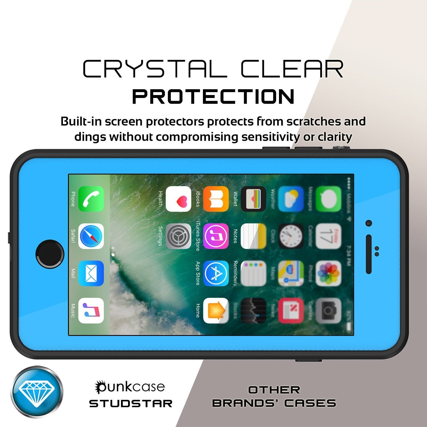 iPhone 8+ Plus Waterproof Case, Punkcase StudStar Series [Light Blue]