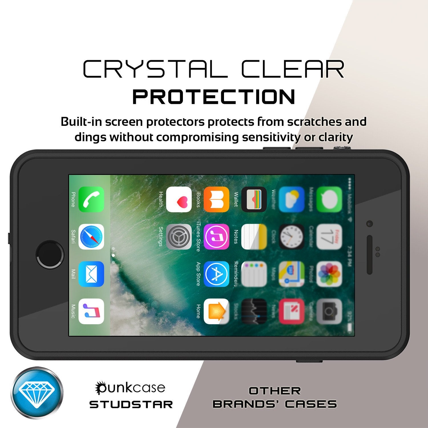 iPhone 7s Plus Waterproof Case, Punkcase [Black] [StudStar Series] [Slim Fit] [IP68 Certified] [Shockproof] [Dirtproof] [Snowproof] Armor Cover for Apple iPhone 7 Plus & 7s +