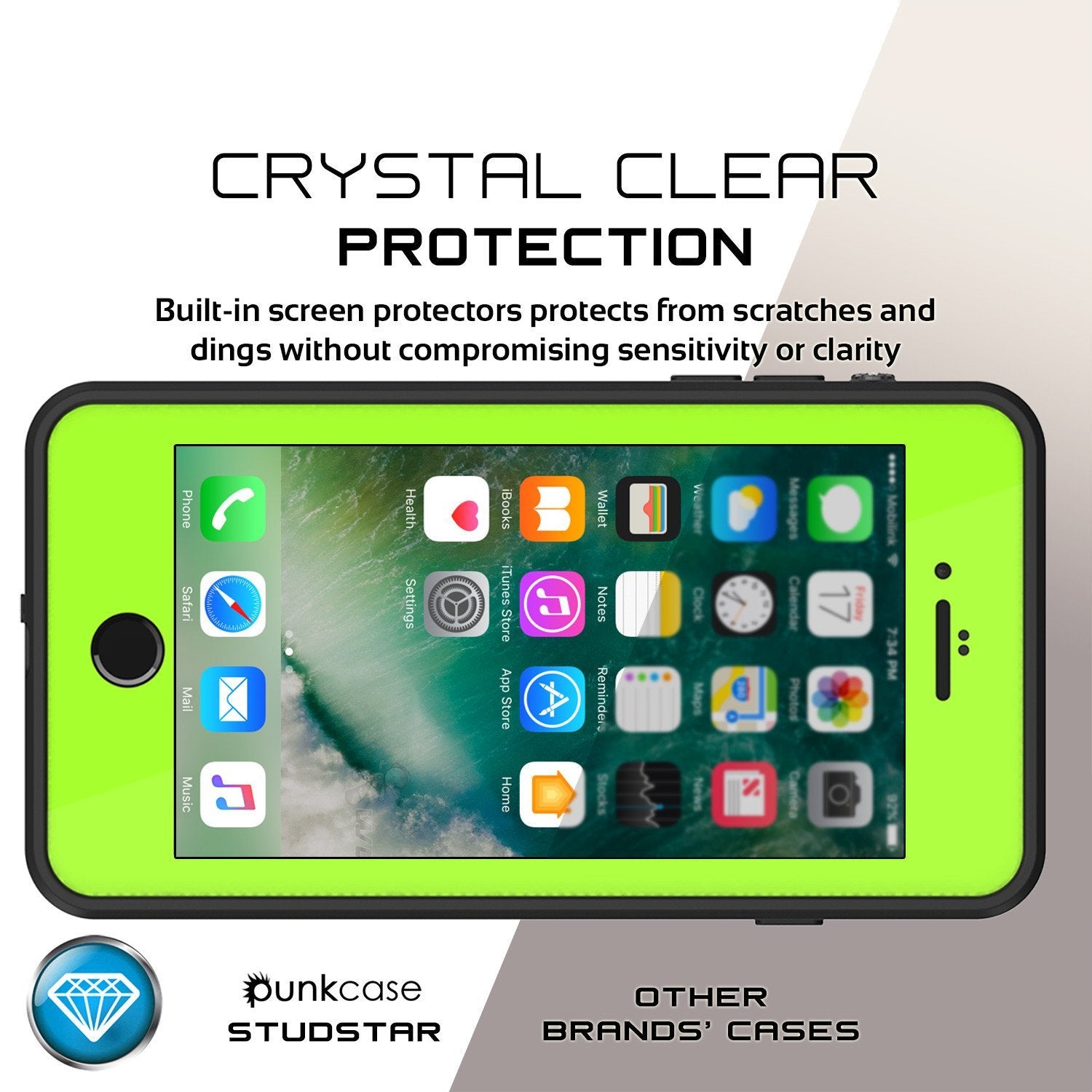 iPhone 8+ Plus Waterproof IP68 Case, Punkcase [Light Green] [StudStar Series] [Slim Fit] [Dirtproof]