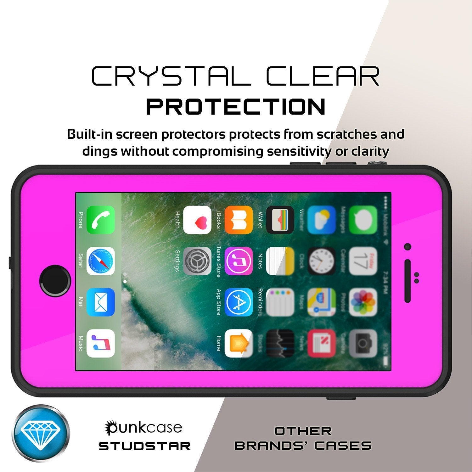 iPhone 8+ Plus Waterproof Case, Punkcase [StudStar Series] [Pink]