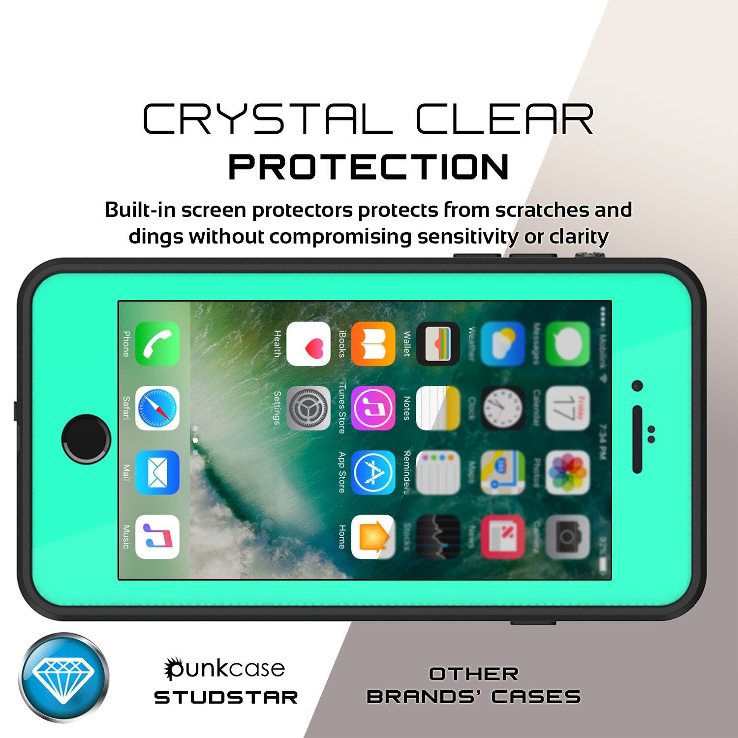 iPhone 7+ Plus Waterproof IP68 Case, Punkcase [Teal] [StudStar Series] [Slim Fit] [Dirtproof]