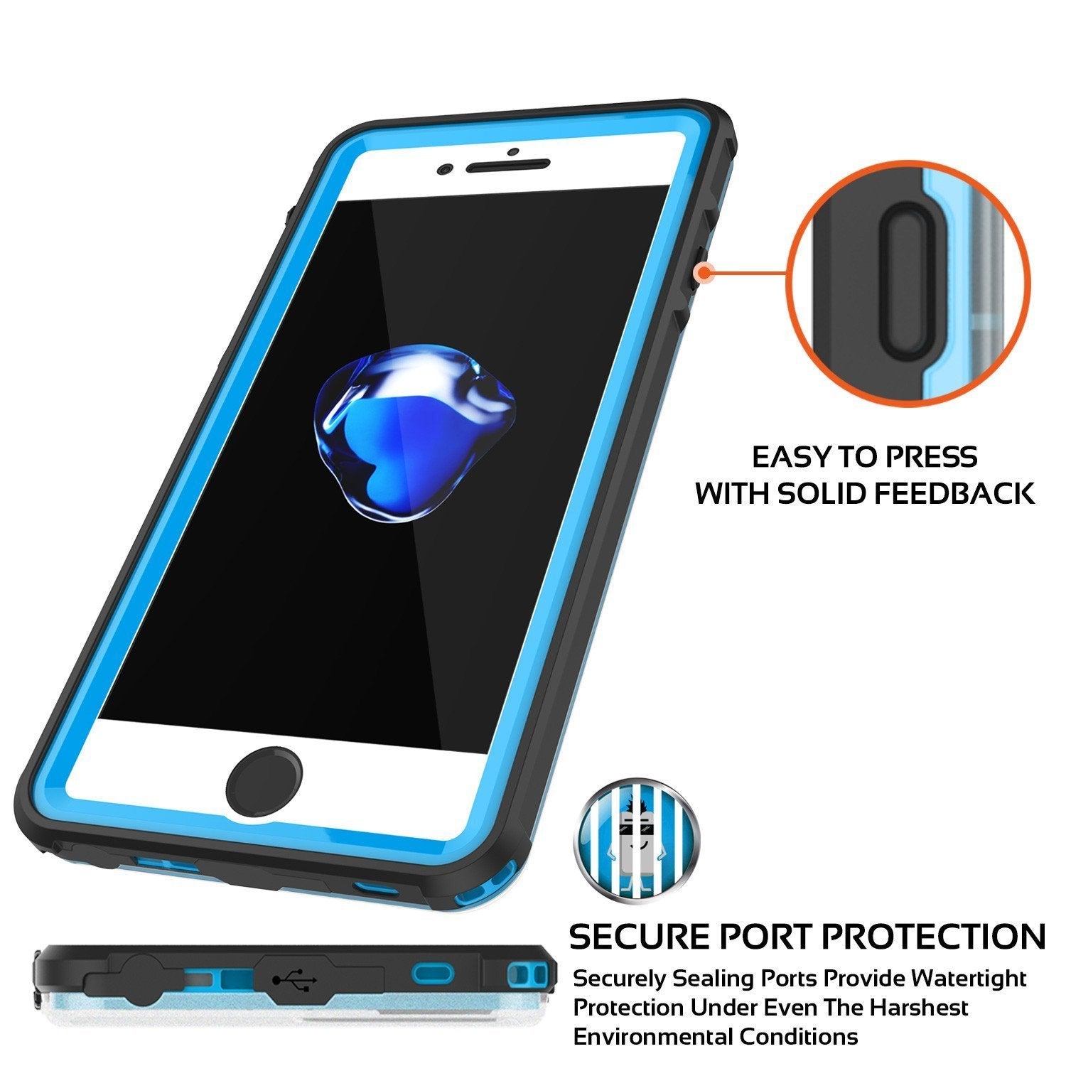 Apple iPhone 8 Waterproof Case, PUNKcase CRYSTAL Light Blue  W/ Attached Screen Protector  | Warranty