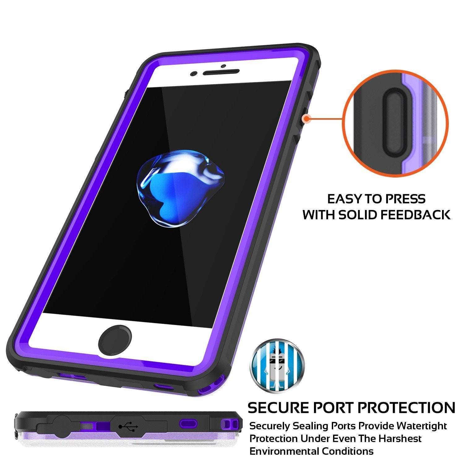 Apple iPhone SE (4.7") Waterproof Case, PUNKcase CRYSTAL Purple W/ Attached Screen Protector  | Warranty