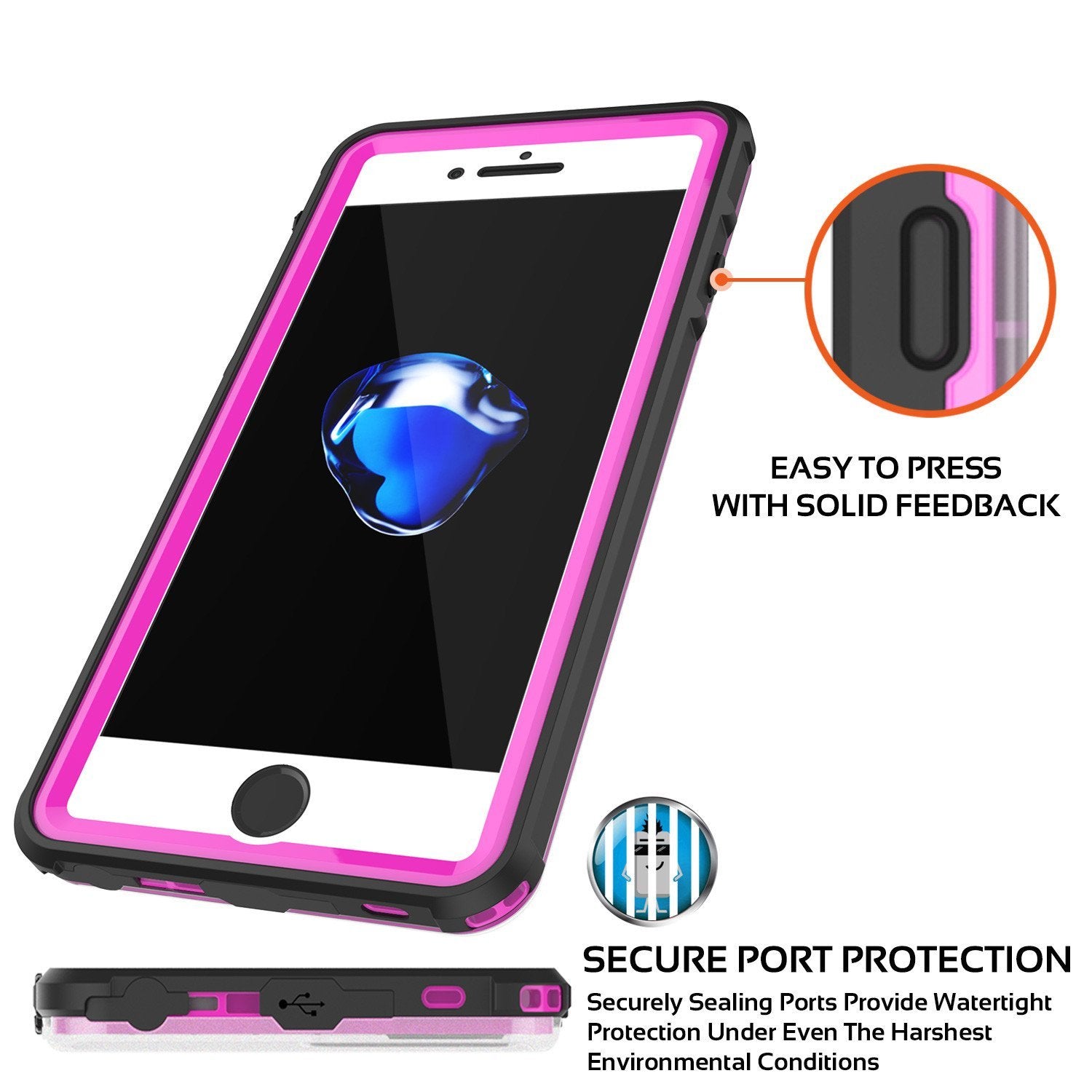iPhone 8+ Plus Waterproof Case, PUNKcase CRYSTAL Pink W/ Attached Screen Protector  | Warranty