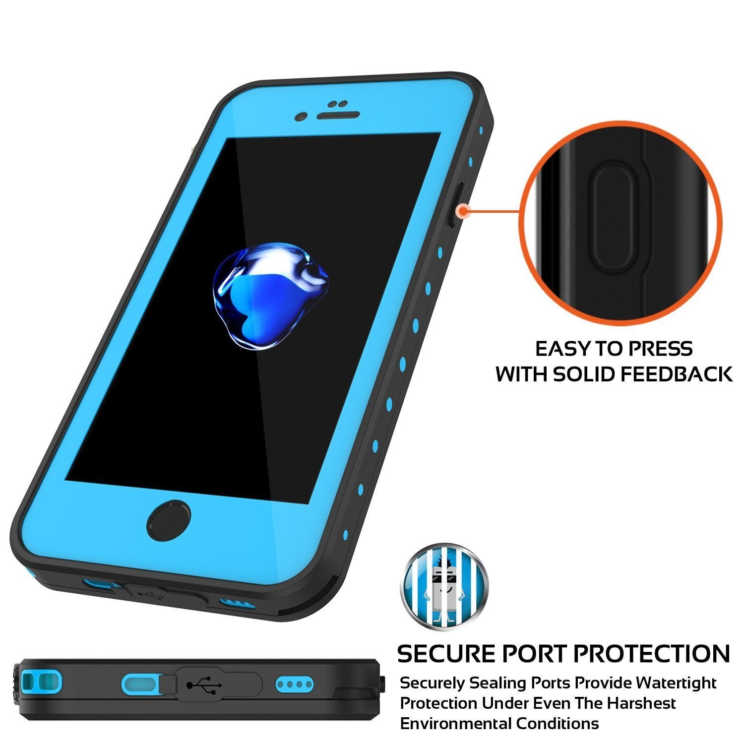 iPhone 8 Waterproof Case, Punkcase [Light Blue] [StudStar Series]  [Slim Fit] [IP68 Certified] [Dirt/Snow Proof]