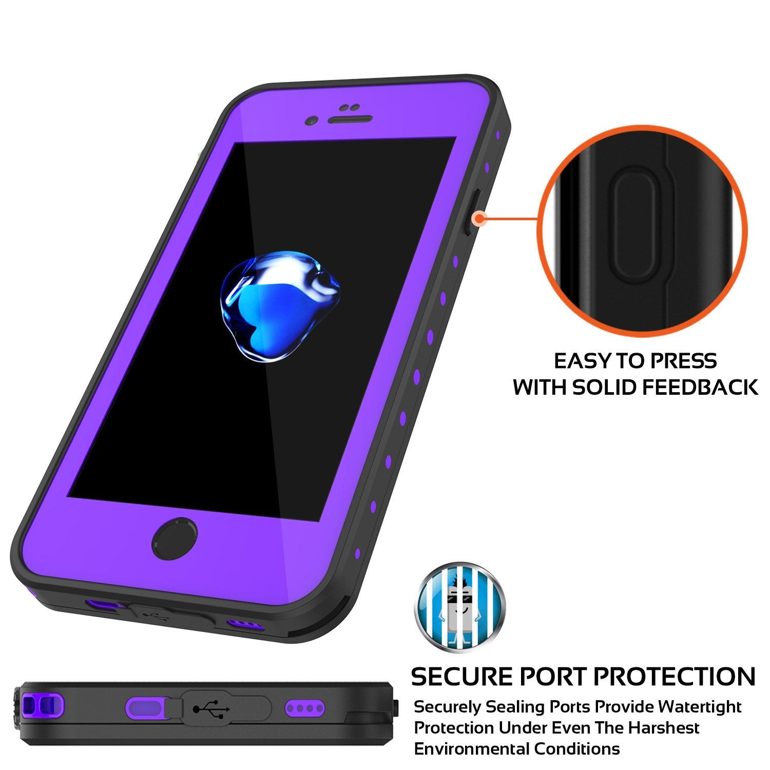 iPhone 7 Waterproof Case, Punkcase [Purple] [StudStar Series] [Slim Fit] [IP68 Certified] [Shockproof] [Dirtproof] [Snowproof] Armor Cover for Apple iPhone 7 & 7s