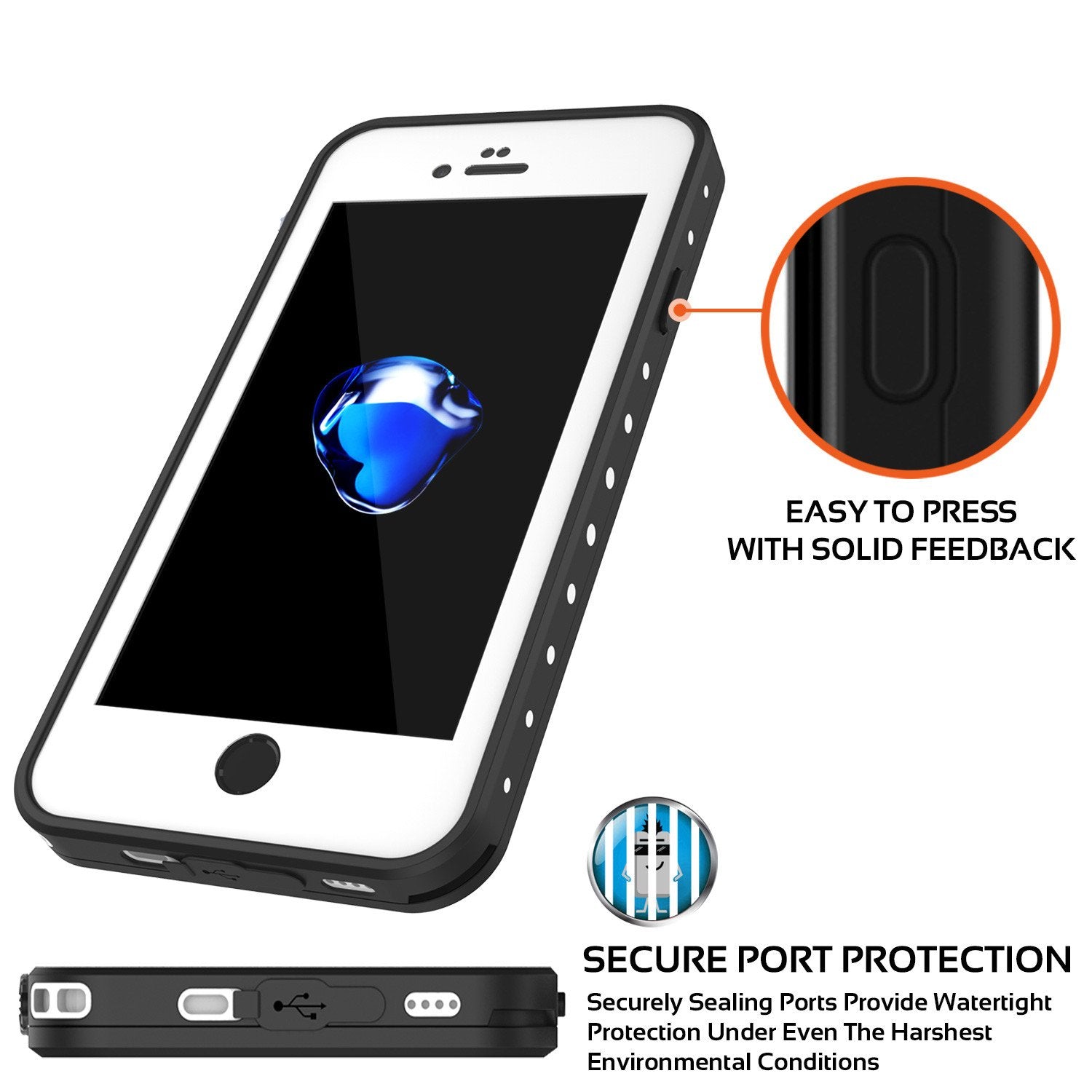 iPhone 7 Waterproof IP68 Case, Punkcase [White] [StudStar Series] [Slim Fit] [Dirtproof] [Snowproof]