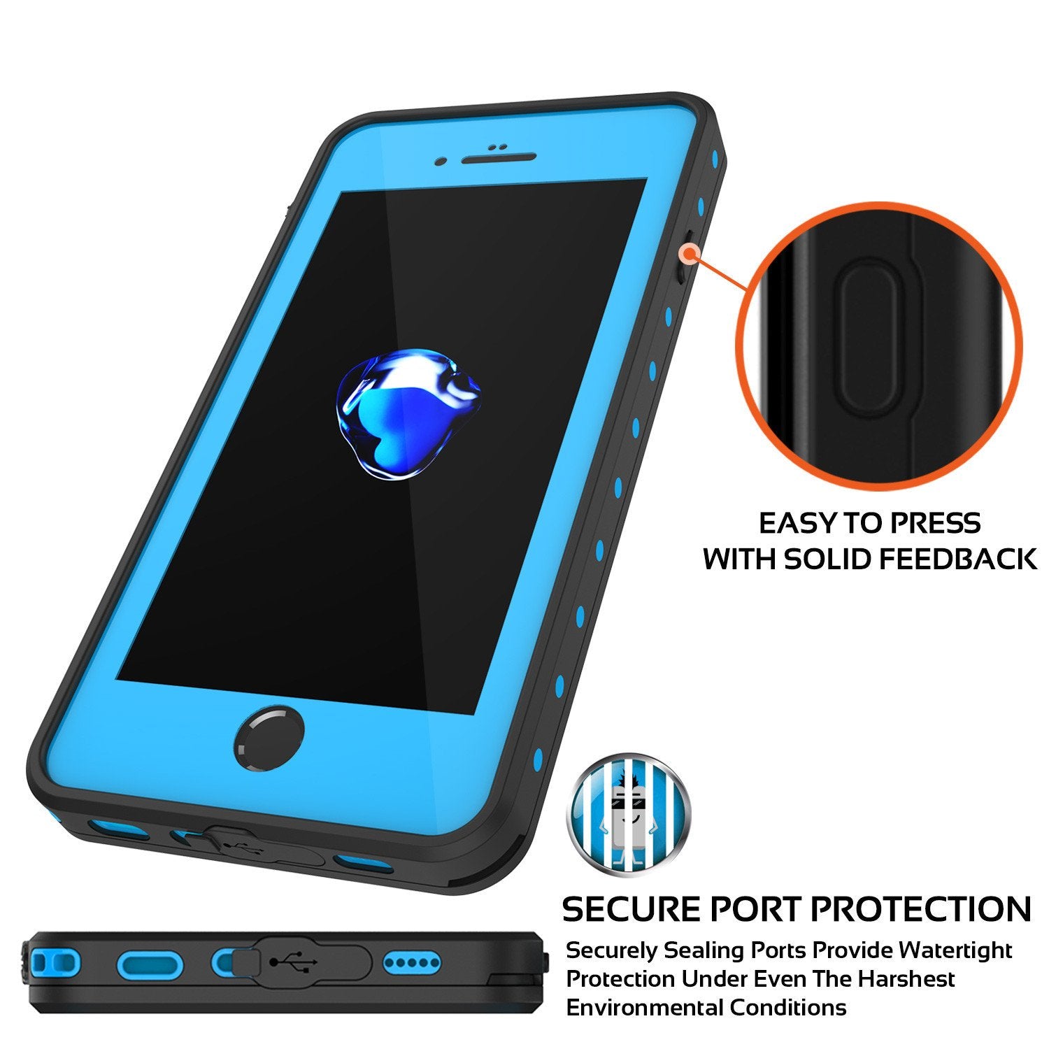 iPhone 7s Plus Waterproof Case, Punkcase [Light Blue] [StudStar Series] [Slim Fit] [IP68 Certified] [Shockproof] [Dirtproof] [Snowproof] Armor Cover for Apple iPhone 7 Plus & 7s +