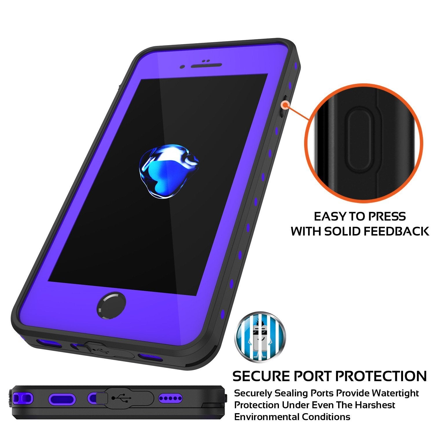 iPhone 8+ Plus Waterproof IP68 Case, Punkcase [Purple] [StudStar Series] [Slim Fit] [Dirtproof]