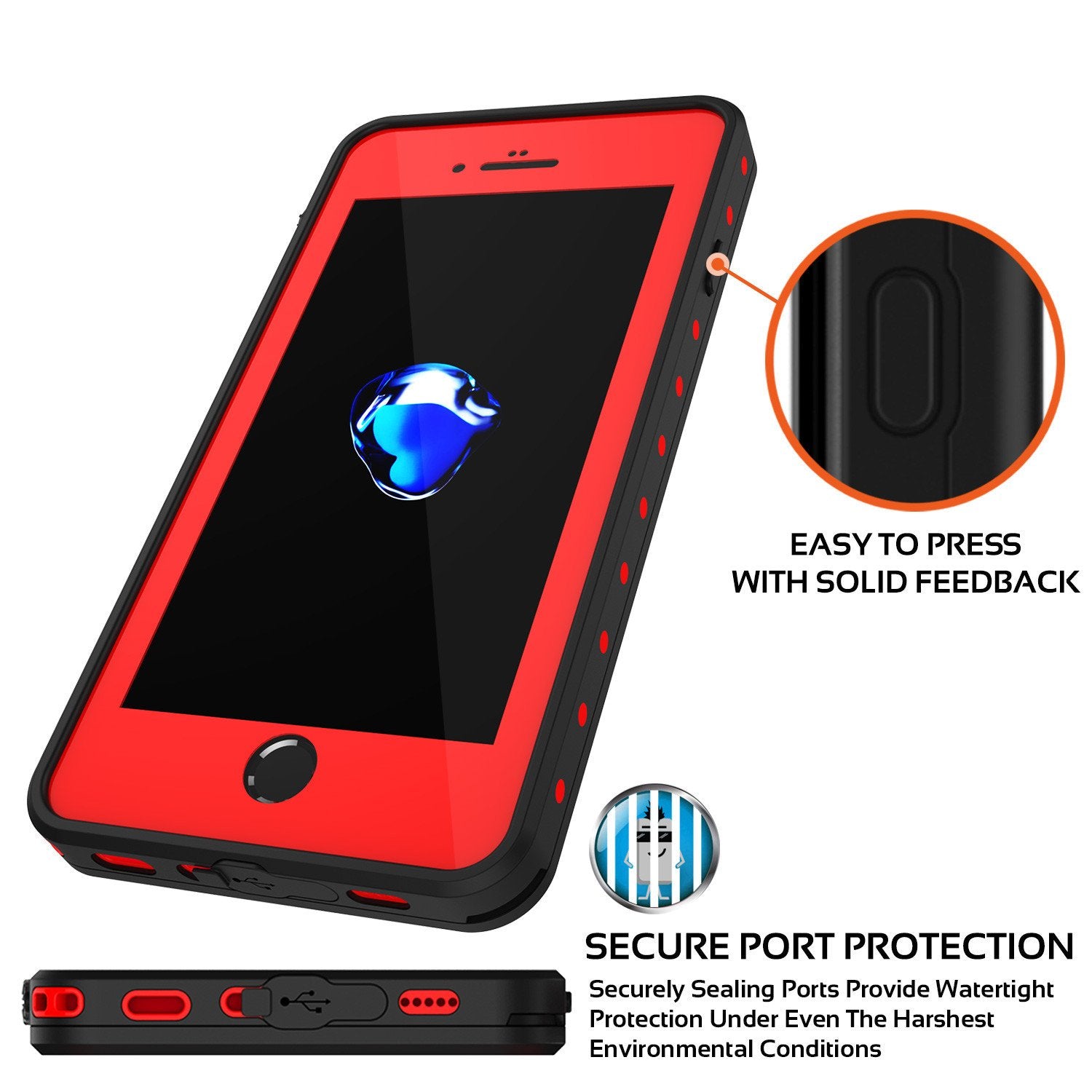 iPhone 7s Plus Waterproof Case, Punkcase [Red] [StudStar Series] [Slim Fit] [IP68 Certified] [Shockproof] [Dirtproof] [Snowproof] Armor Cover for Apple iPhone 7 Plus & 7s +