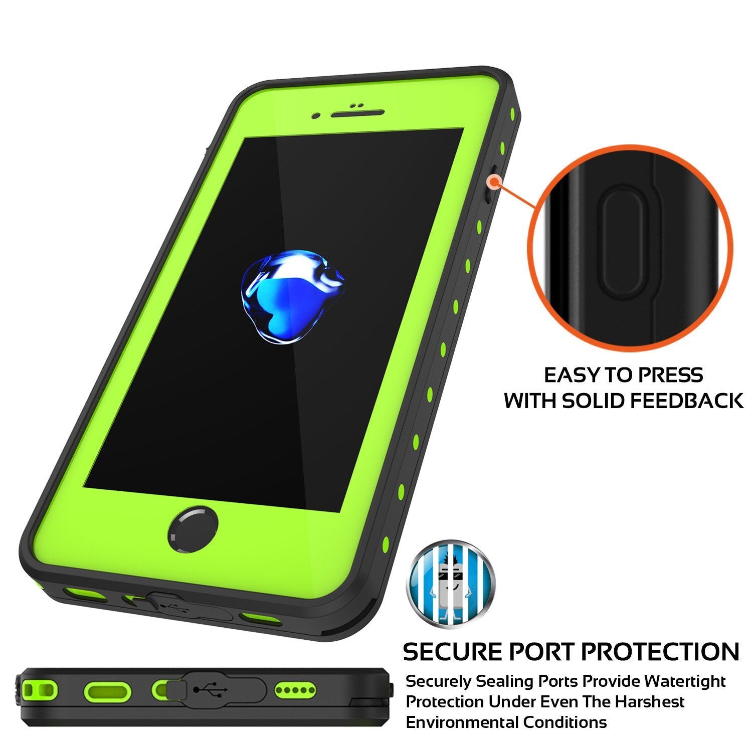 iPhone 8+ Plus Waterproof IP68 Case, Punkcase [Light Green] [StudStar Series] [Slim Fit] [Dirtproof]