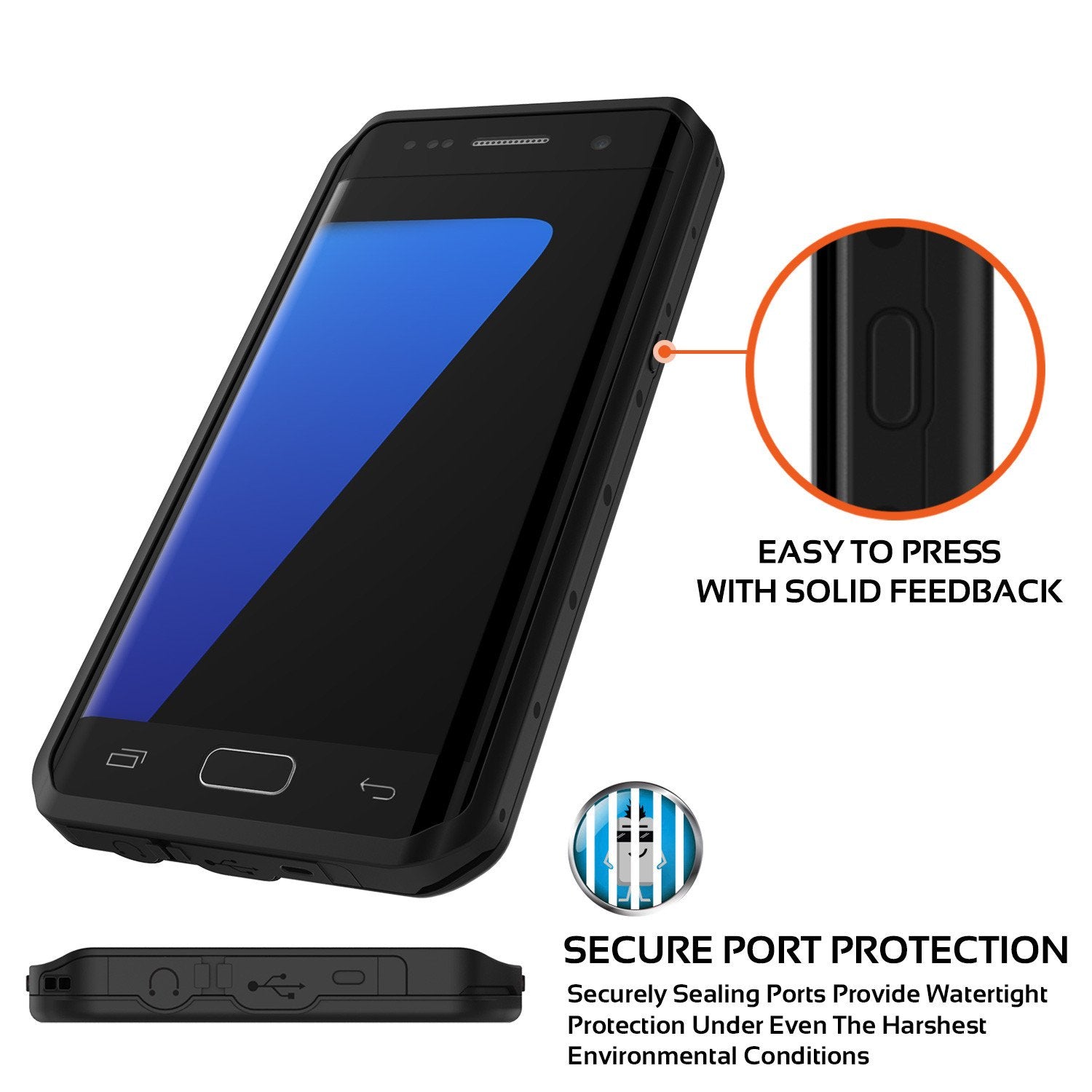Galaxy S7 EDGE Waterproof Case PunkCase StudStar Black Thin 6.6ft Underwater IP68 Shock/Snow Proof