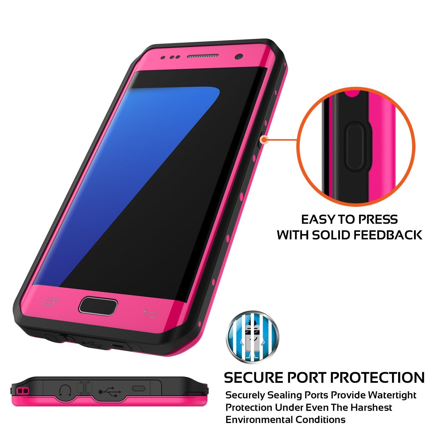 Galaxy S7 EDGE Waterproof Case PunkCase StudStar Pink Thin 6.6ft Underwater IP68 Shock/Snow Proof