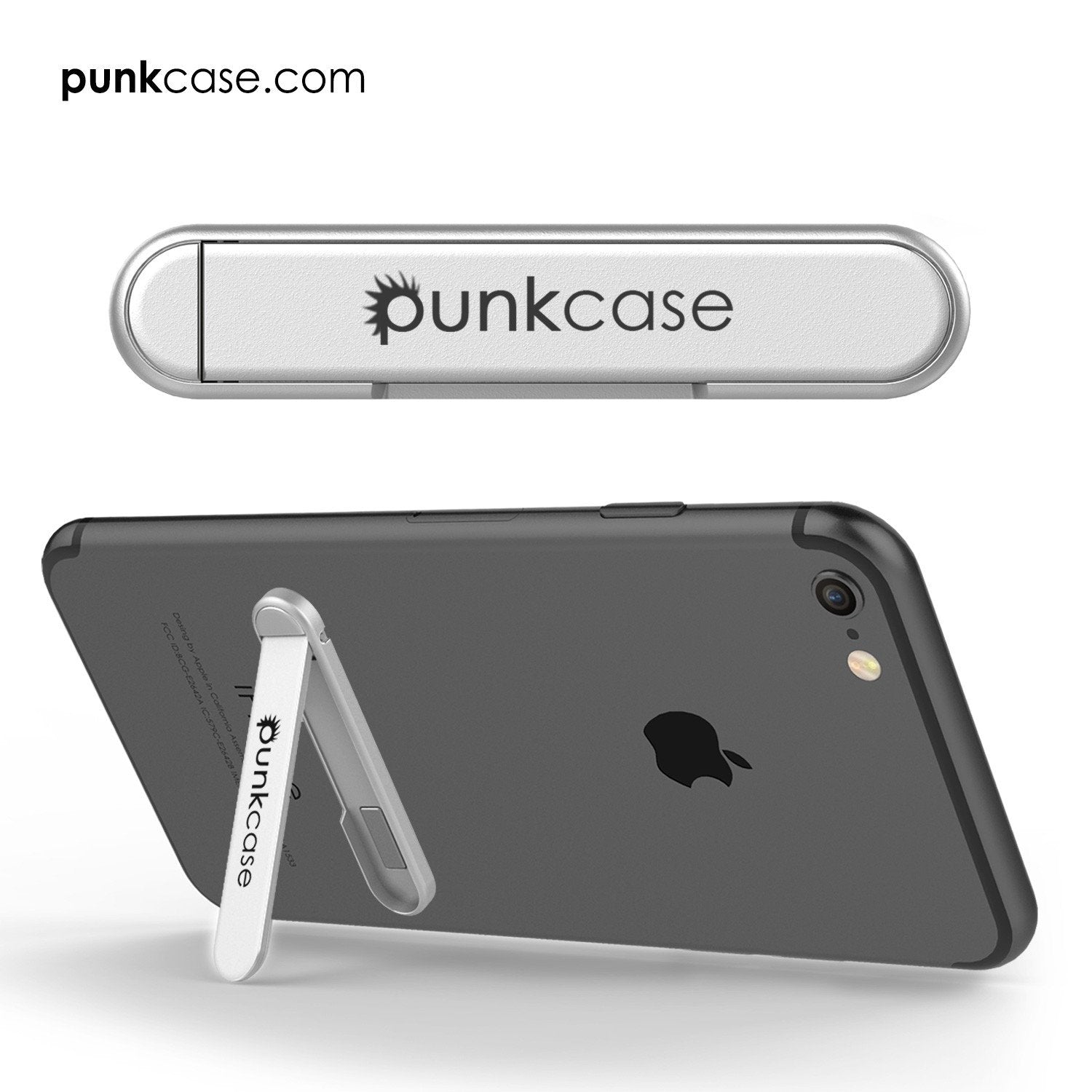 PUNKCASE FlickStick Universal Cell Phone Kickstand for all Mobile Phones & Cases with Flat Backs, One Finger Operation (Silver)