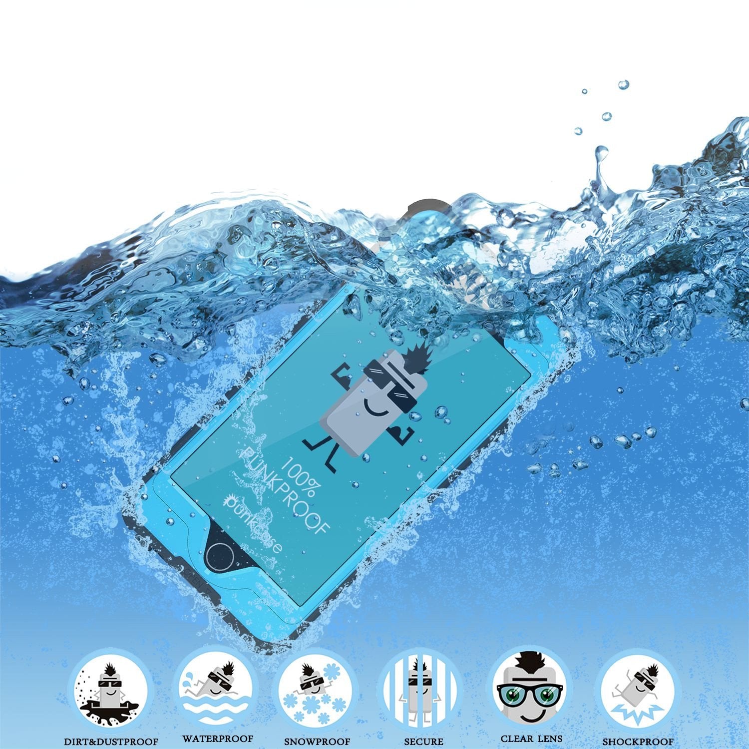 iPhone 6S+/6+ Plus Waterproof Case, PUNKcase StudStar Teal w/ Attached Screen Protector | Warranty