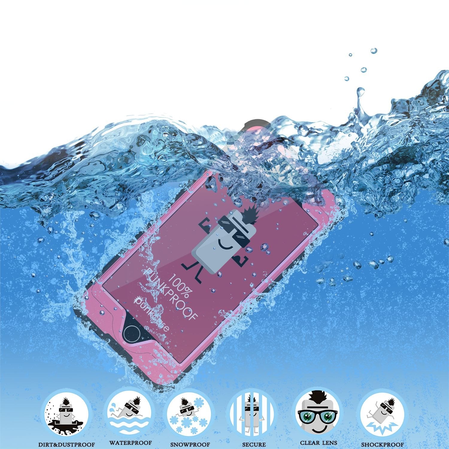 iPhone 6S+/6+ Plus Waterproof Case, PUNKcase StudStar Pink w/ Attached Screen Protector | Warranty