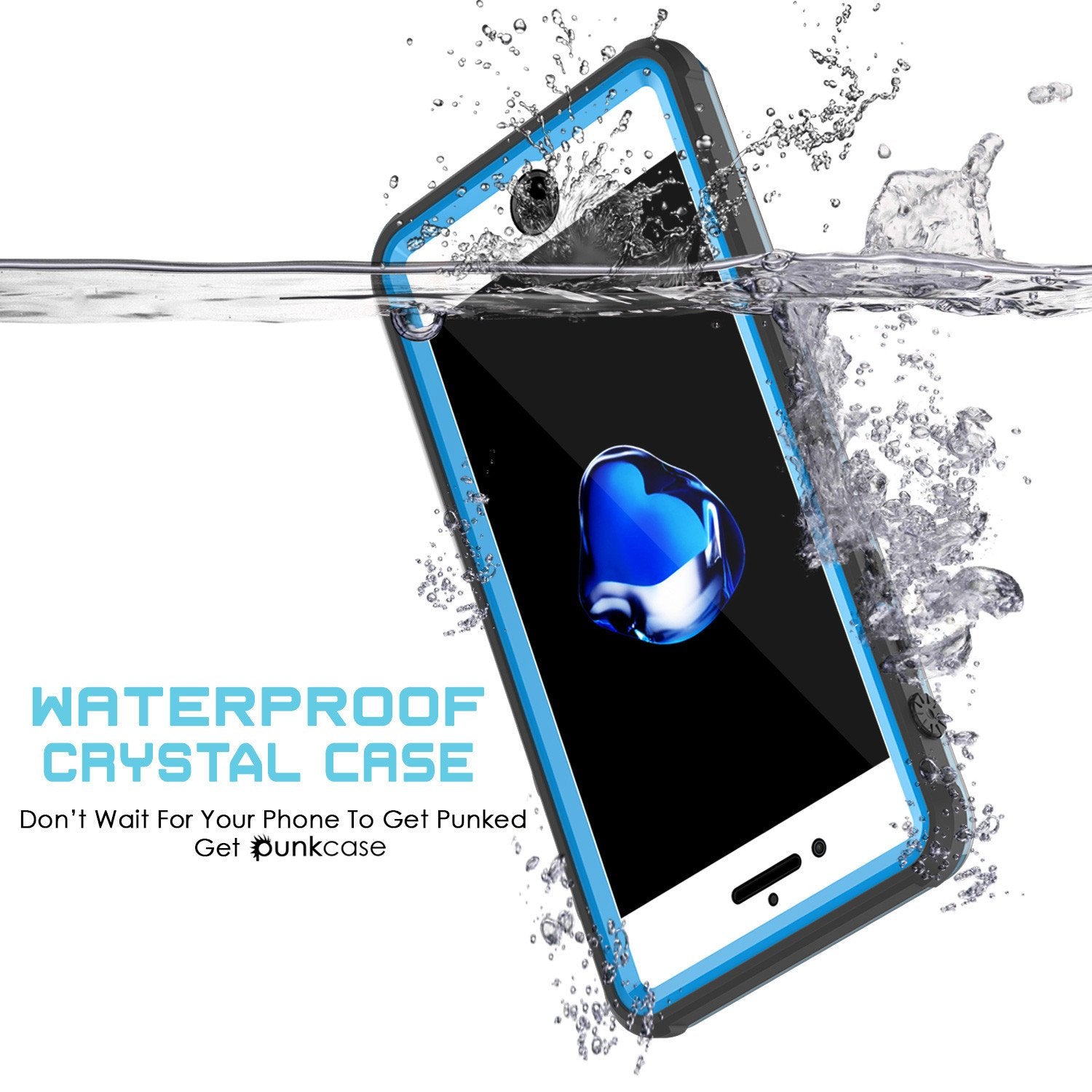 Apple iPhone 7 Waterproof Case, PUNKcase CRYSTAL Light Blue  W/ Attached Screen Protector  | Warranty