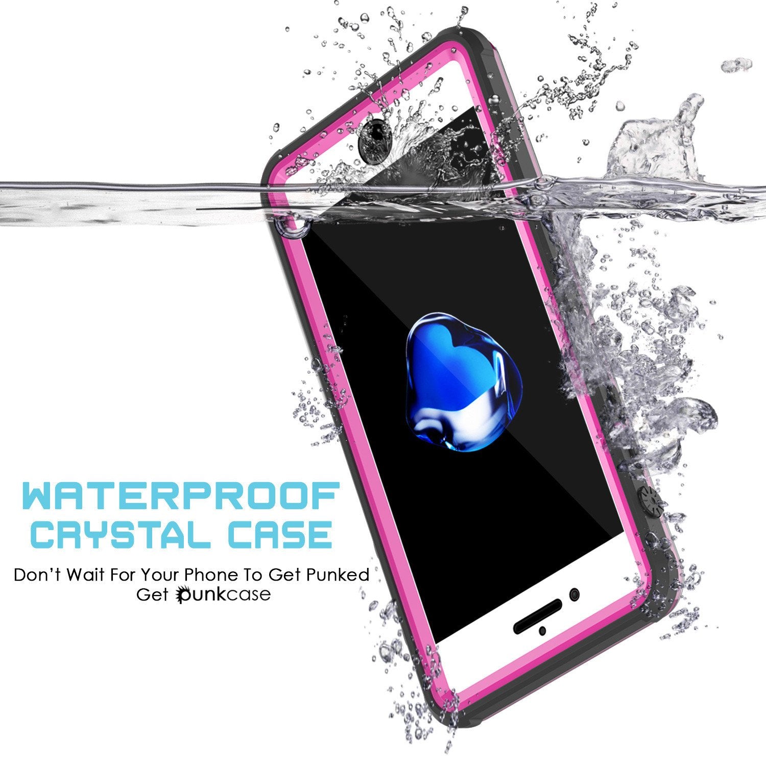 Apple iPhone 7 Waterproof Case, PUNKcase CRYSTAL Pink W/ Attached Screen Protector  | Warranty