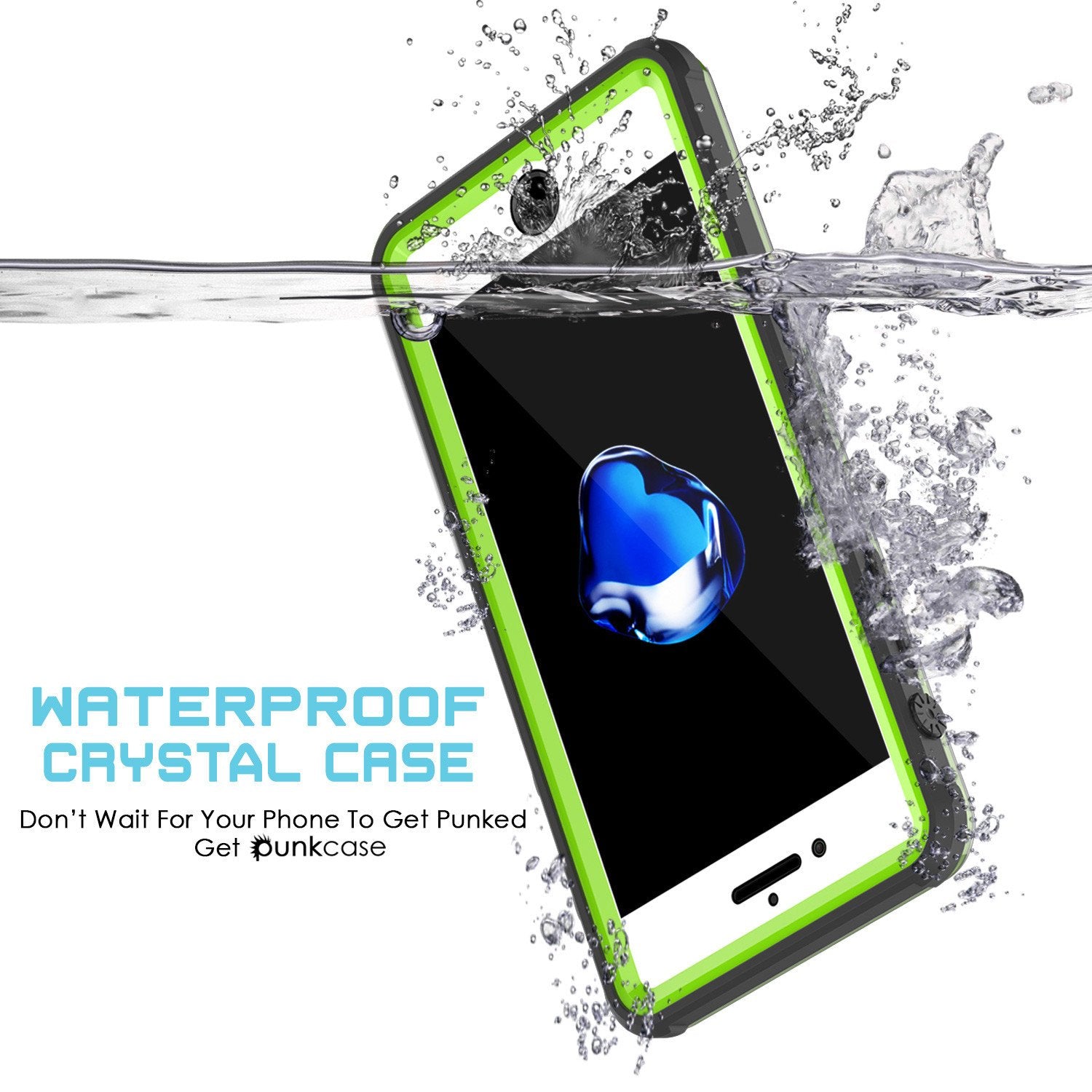 Apple iPhone 7 Waterproof Case, PUNKcase CRYSTAL Light Green  W/ Attached Screen Protector  | Warranty