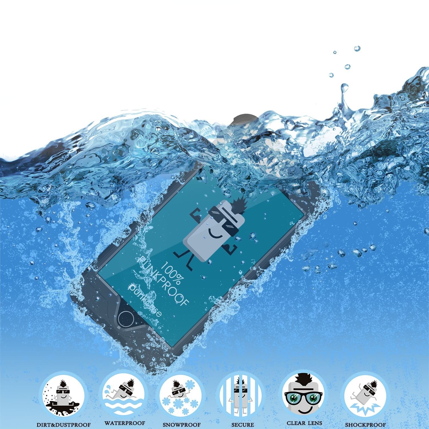iPhone 6S+/6+ Plus Waterproof Case, PUNKcase StudStar Black w/ Attached Screen Protector | Warranty