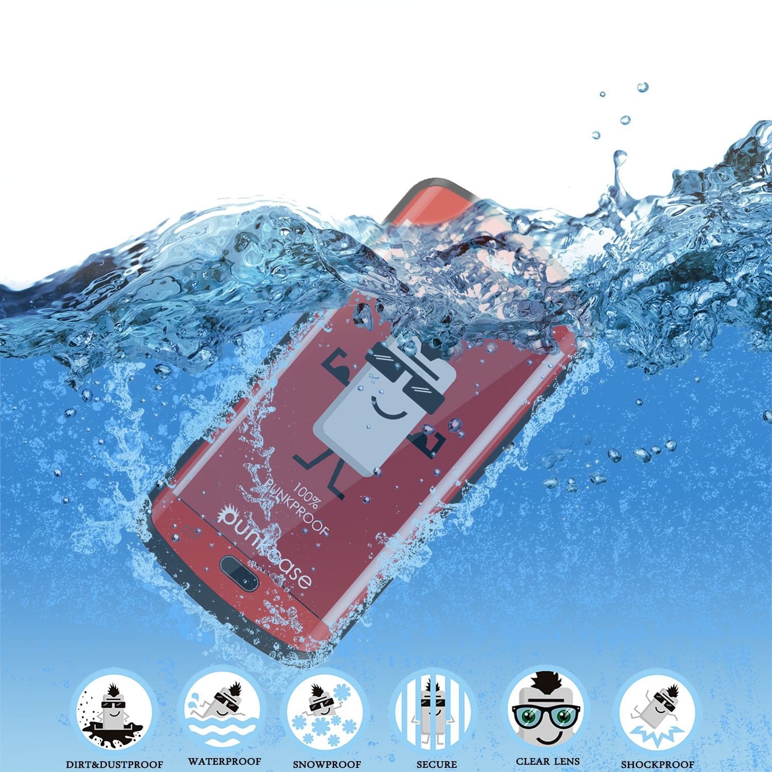 Galaxy s6 EDGE Plus Waterproof Case, Punkcase StudStar Red Water/Shock Proof | Lifetime Warranty