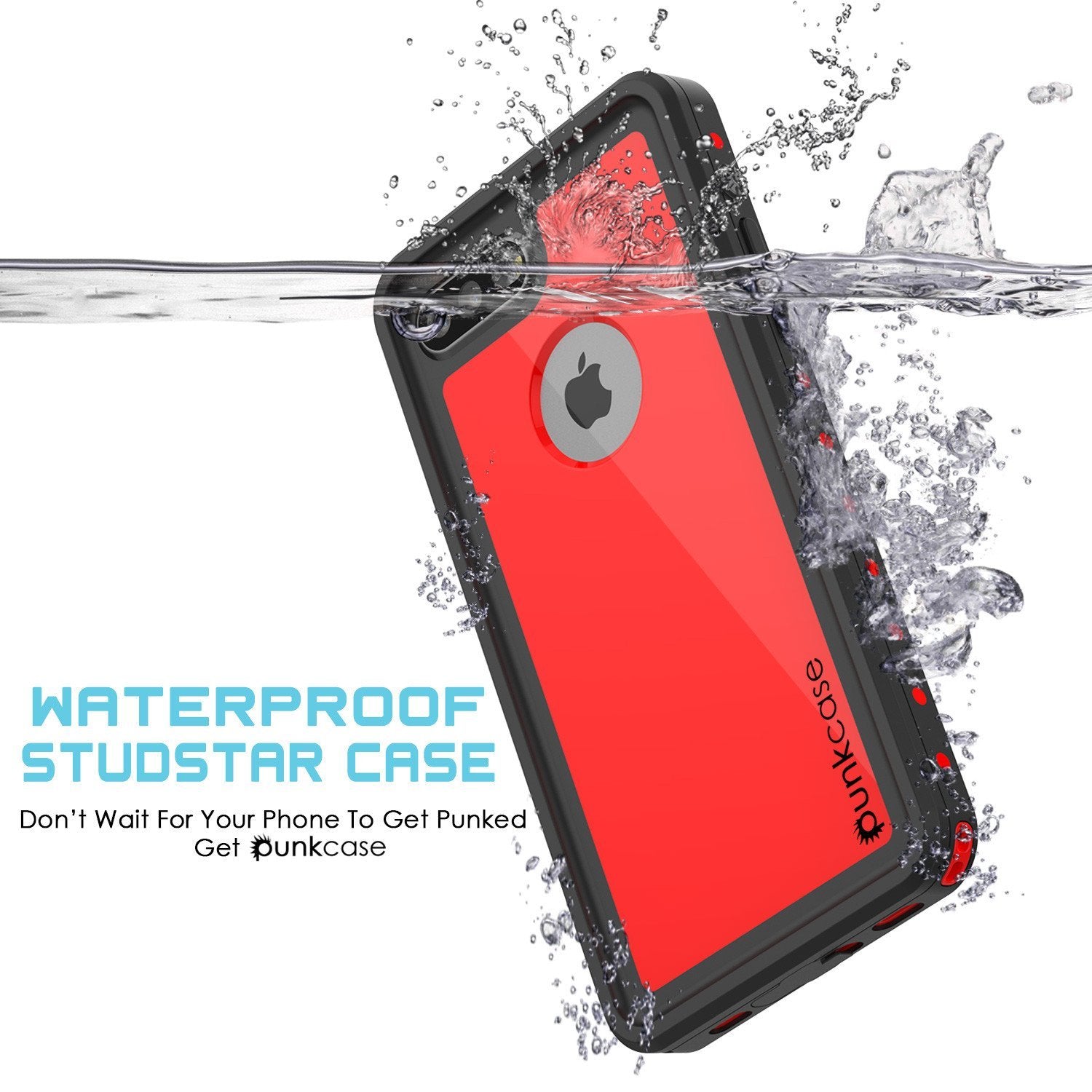 iPhone 8+ Plus Waterproof IP68 Case, Punkcase [Red] [StudStar Series] [Slim Fit] [Dirtproof]