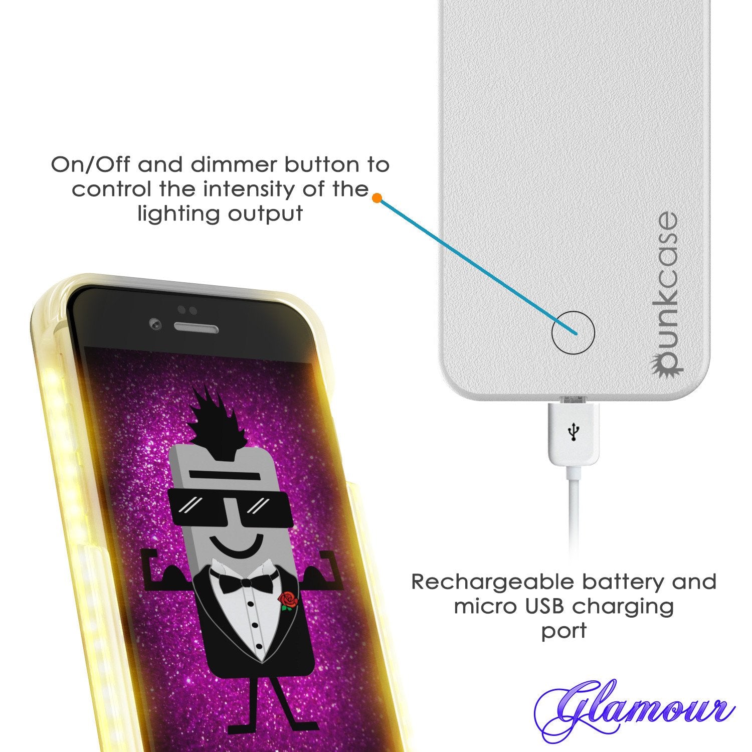 iPhone 6+/6S+ Plus Punkcase LED Light Case Light Illuminated Case, WHITE W/  Battery Power Bank