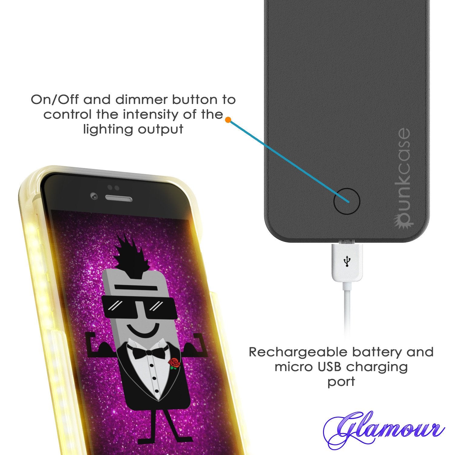 iPhone 6+/6S+ Plus Punkcase LED Light Case Light Illuminated Case, Black W/  Battery Power Bank